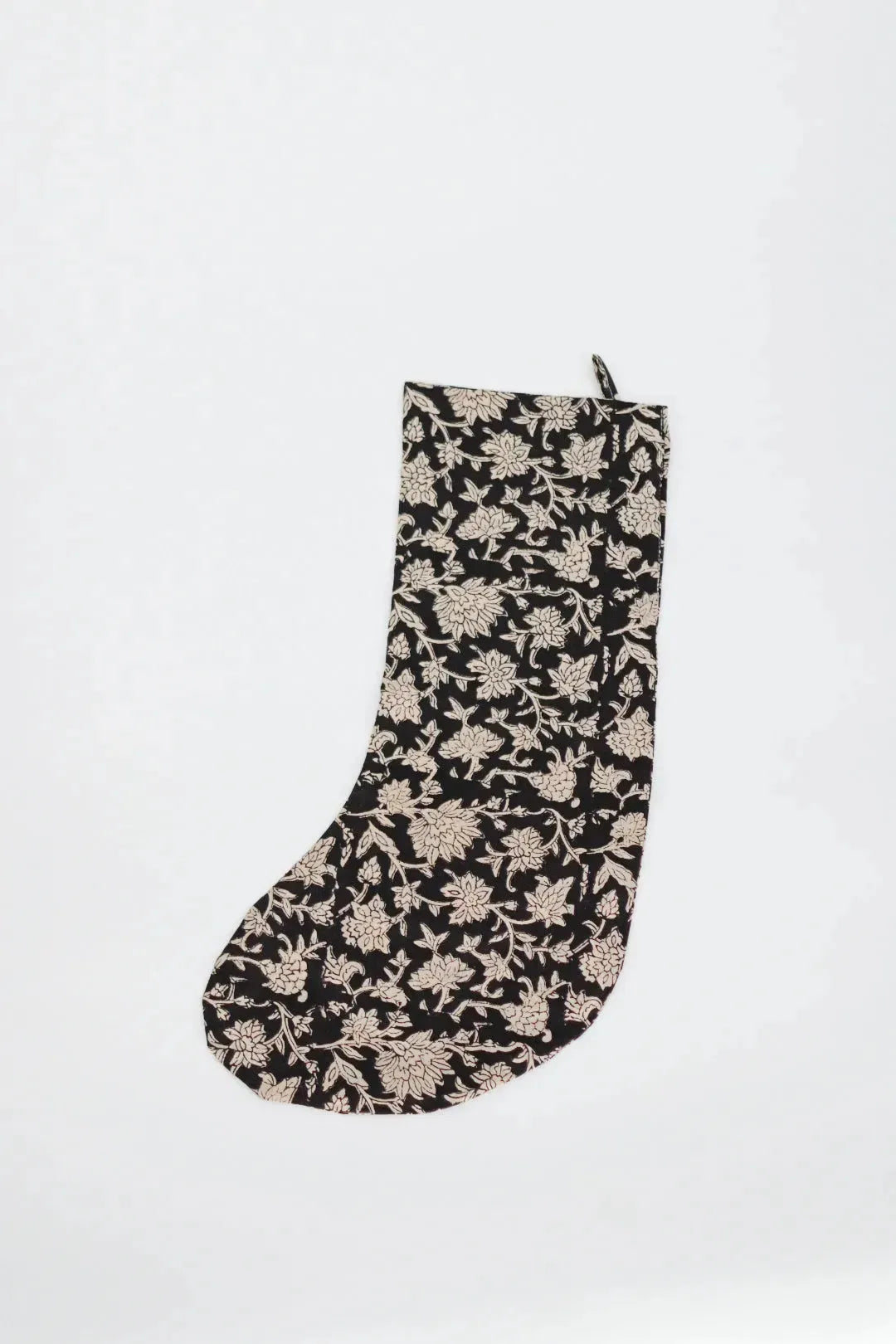 Black Floral Block Print Stocking - Maple Village Lane