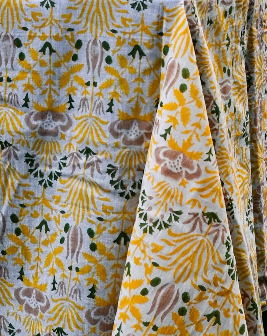 Shop Citrine Floral Block Print Tablecloth Online