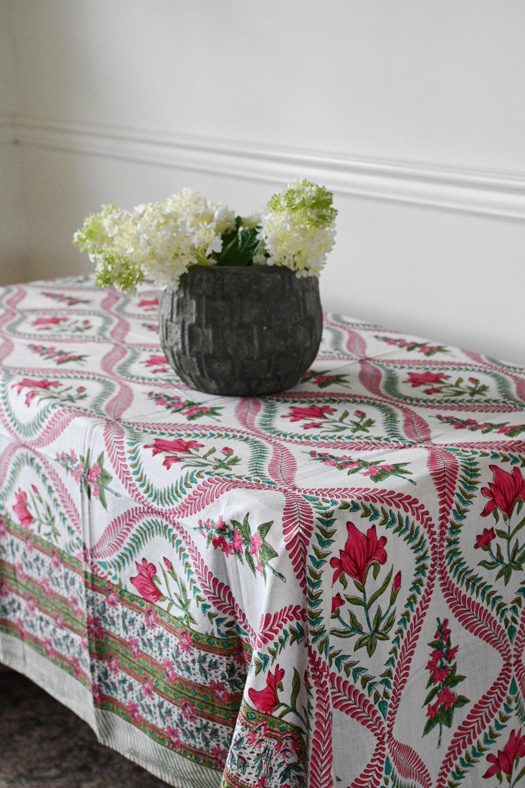Daphne Floral Block Print Tablecloth