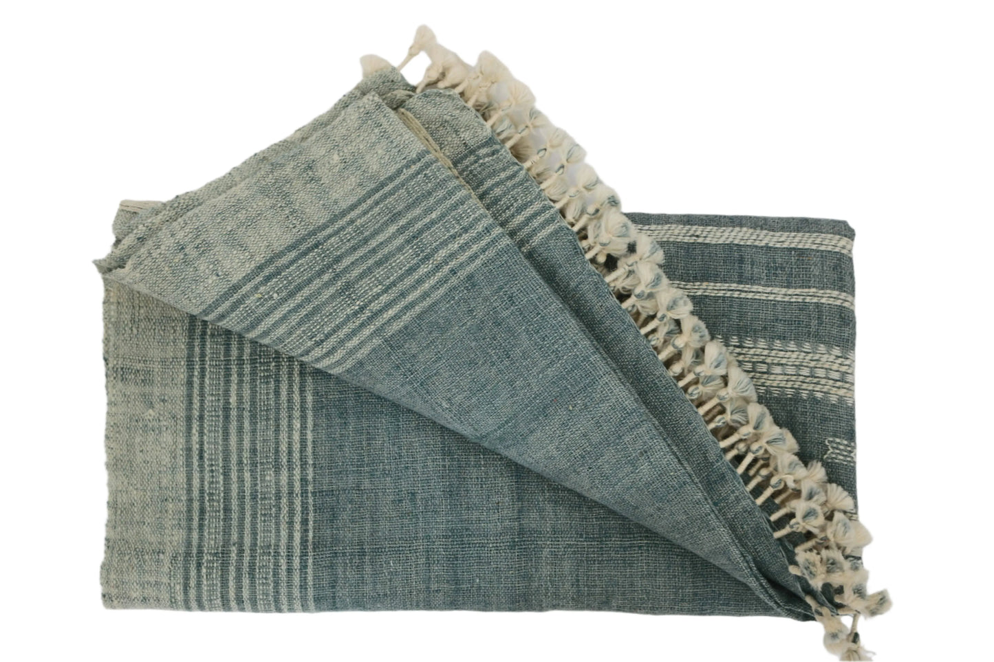 Handwoven Vintage Bhujodi Throw - Washed Blue - 40" X 90" - Maple Village Lane