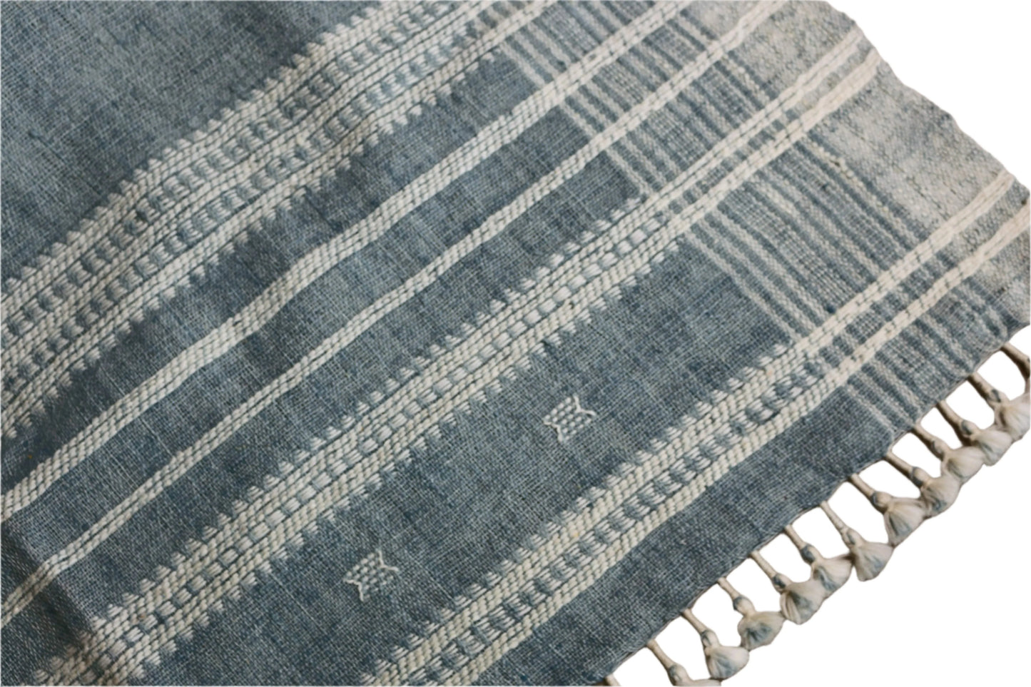 Handwoven Vintage Bhujodi Throw - Washed Blue - 40" X 90" - Maple Village Lane