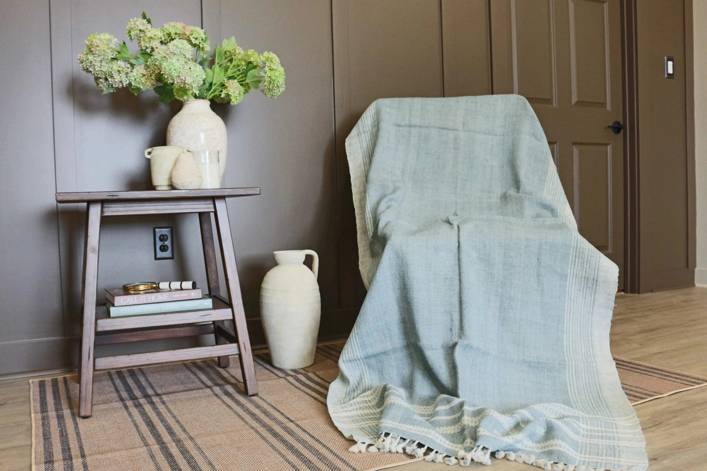 Handwoven Vintage Bhujodi Throw - Washed Blue - 40" X 90" - Maple Village Lane