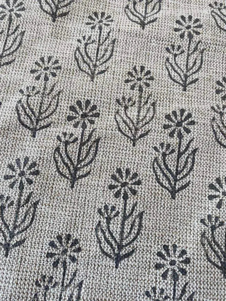 Block Print Handloom Linen Fabric Heavy Linen Fabric, Upholstery fabric ,pillow cover ,home décor Dark grey Colour - Maple Village Lane