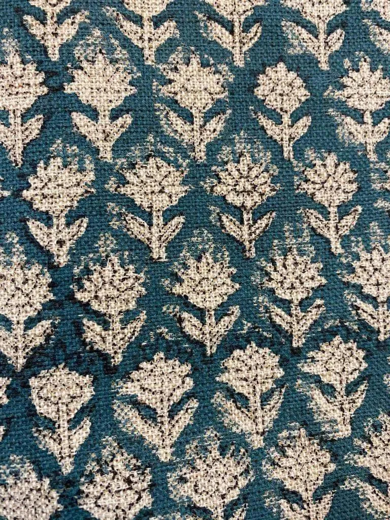Tulsi Buti With Outline Block Print Handloom Linen Upholstery Fabric - Maple Village Lane