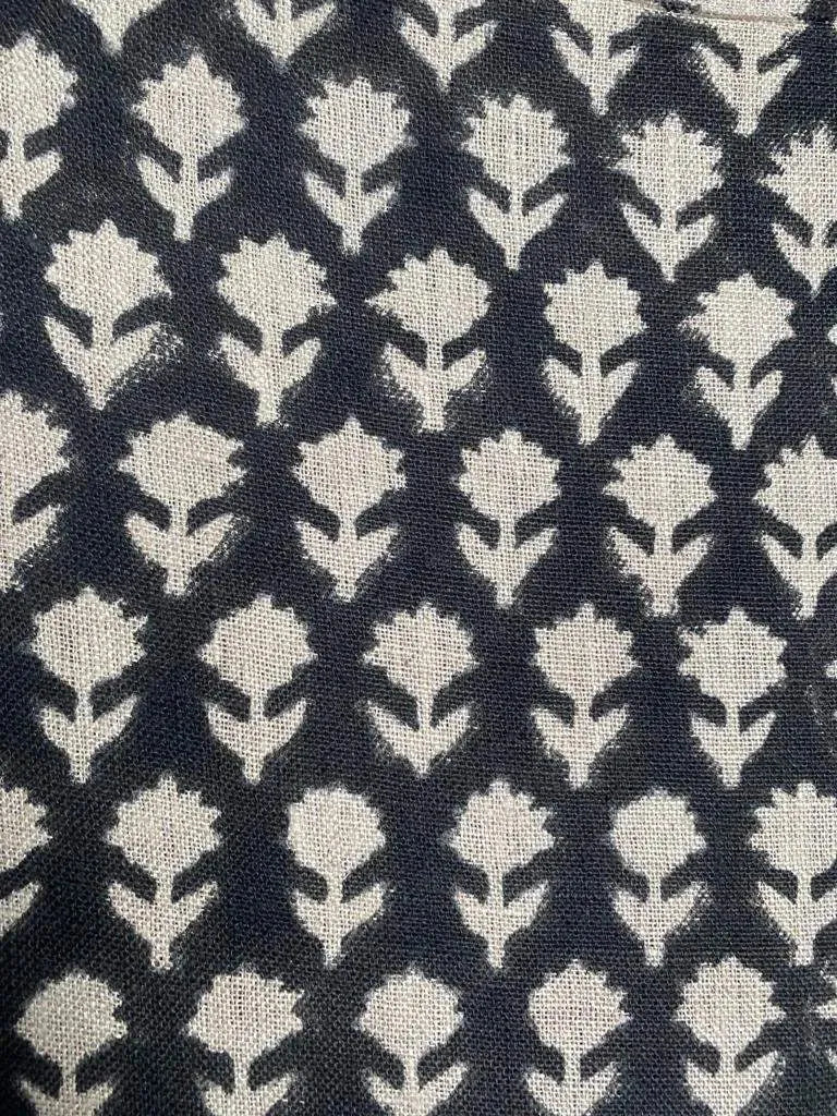 Tulsi Buti With Outline Block Print Handloom Linen Upholstery Fabric - Maple Village Lane