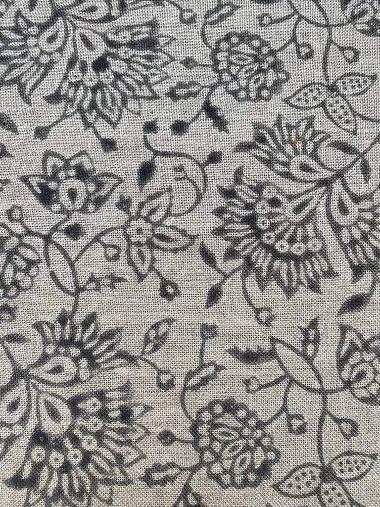 Block Print Fabric, Floral Print Linen, By the yards, Pillow Cover Fabric, For Table Cloth, Hand Woven Thick Linen Fabric For Upholstery - Maple Village Lane