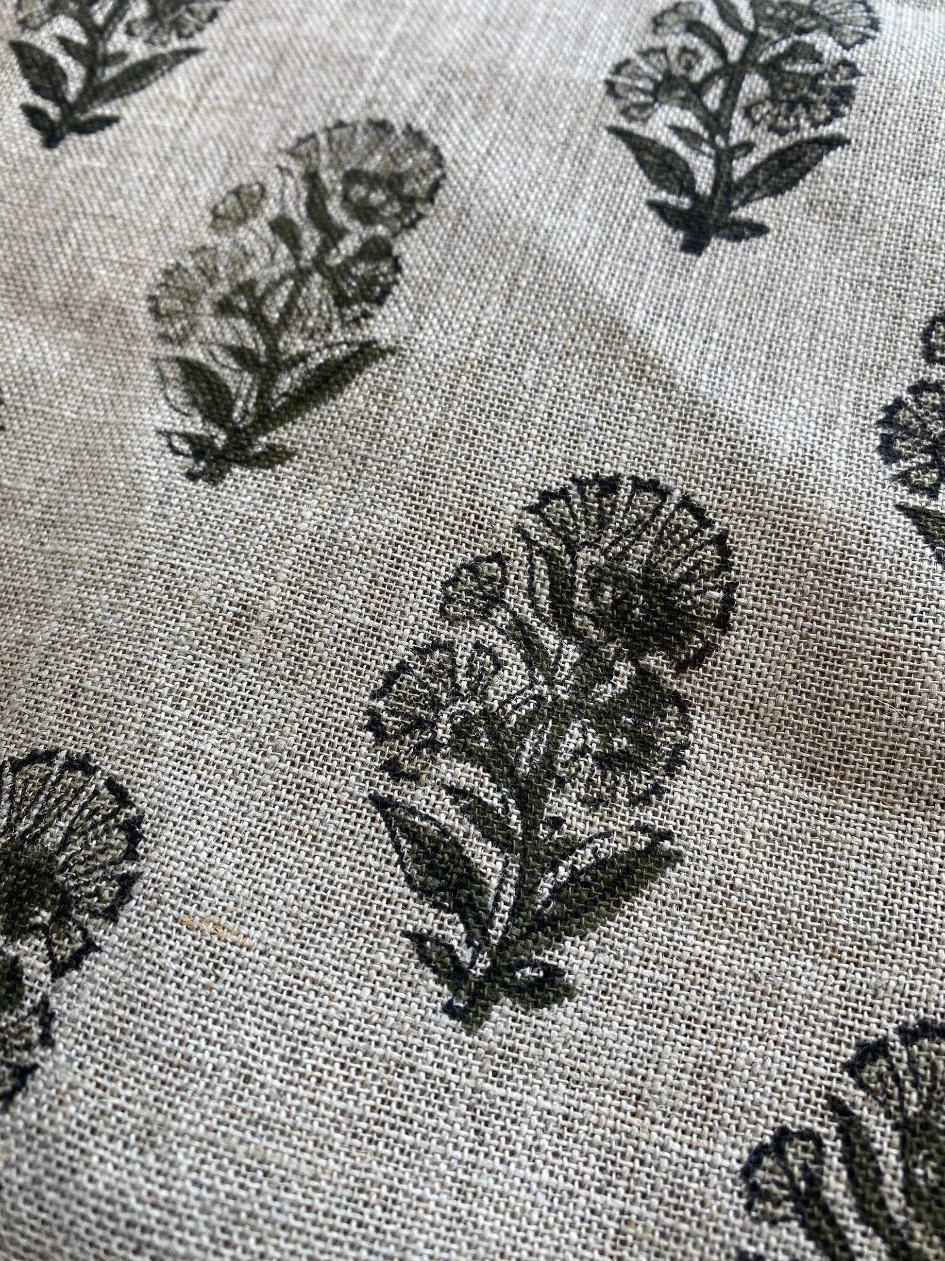 58" inches Wide Block Print Handloom Linen Fabric Upholstery Fabric, Pillow Cover Fabric, Curtains ,Craft Use Fabric, Home Decor fabric, - Maple Village Lane