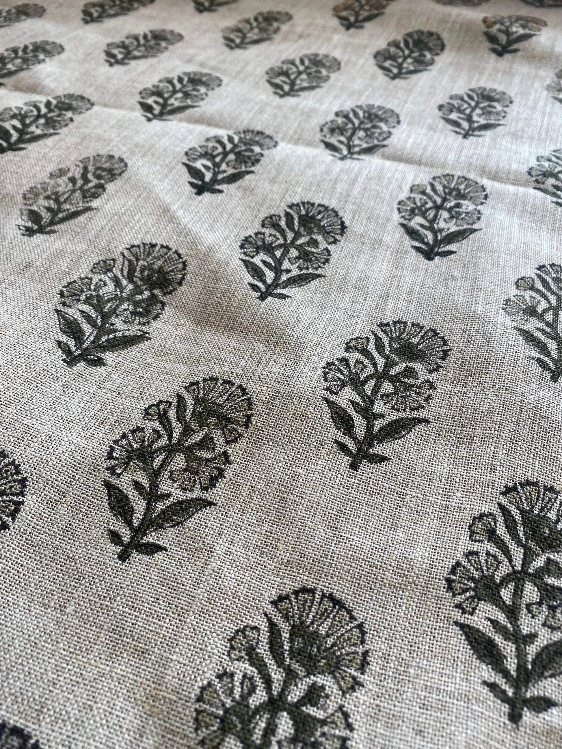 58" inches Wide Block Print Handloom Linen Fabric Upholstery Fabric, Pillow Cover Fabric, Curtains ,Craft Use Fabric, Home Decor fabric, - Maple Village Lane