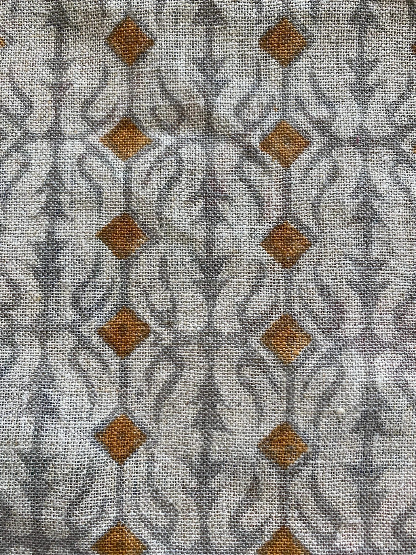 Mustard and Grey Indian Hand Block Print Linen Fabric For Upholstery - Maple Village Lane