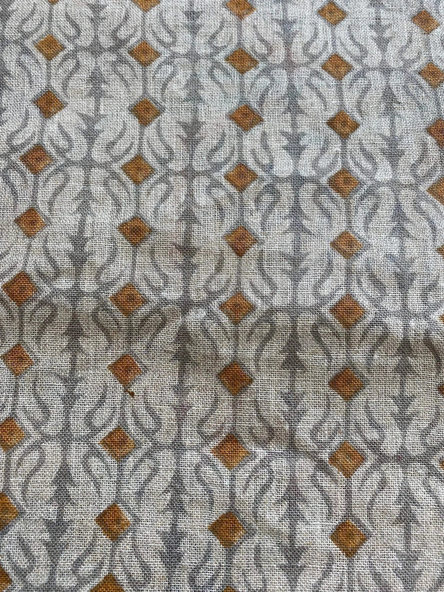 Mustard and Grey Indian Hand Block Print Linen Fabric For Upholstery - Maple Village Lane