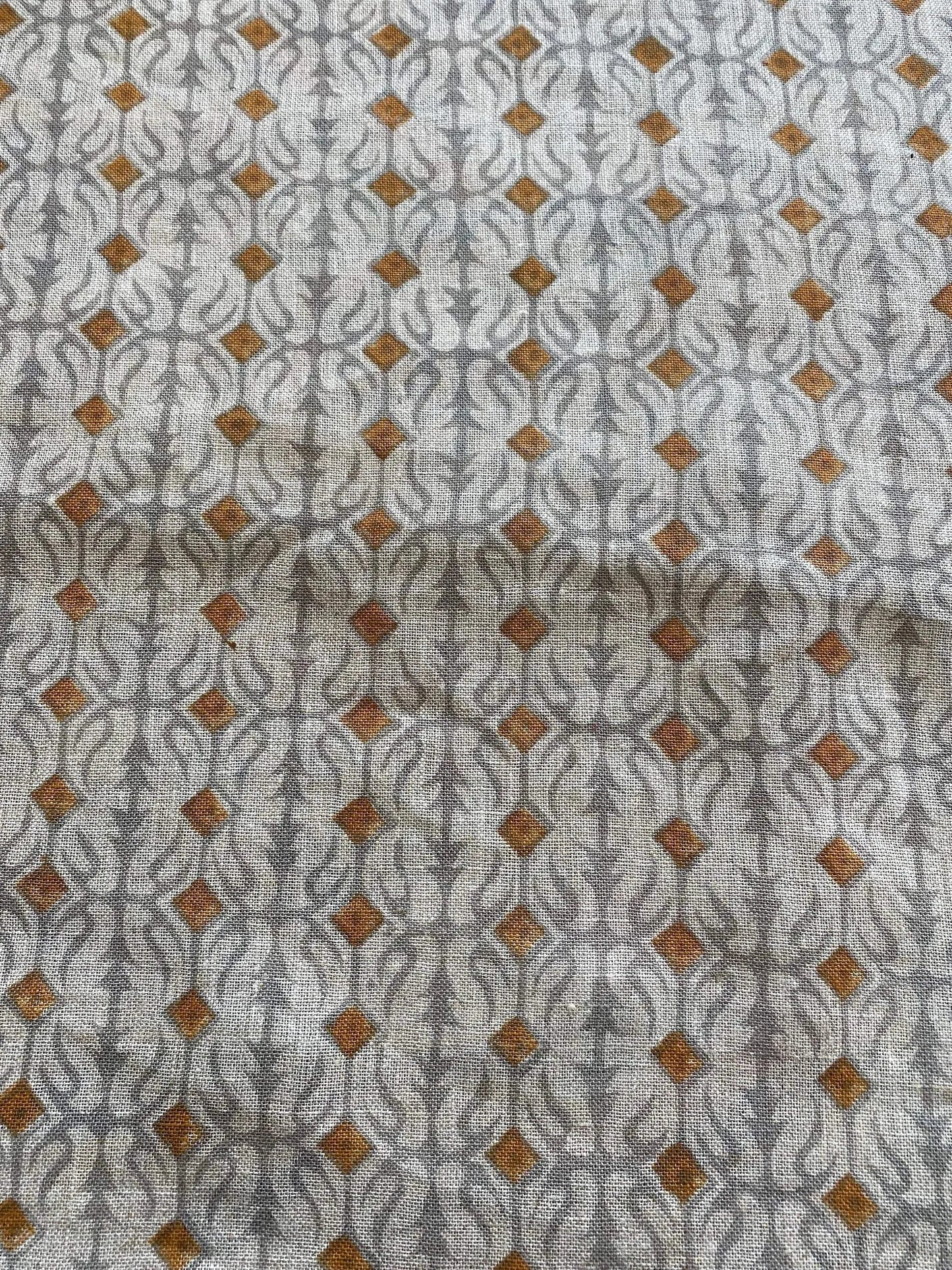 Mustard and Grey Indian Hand Block Print Linen Fabric For Upholstery - Maple Village Lane