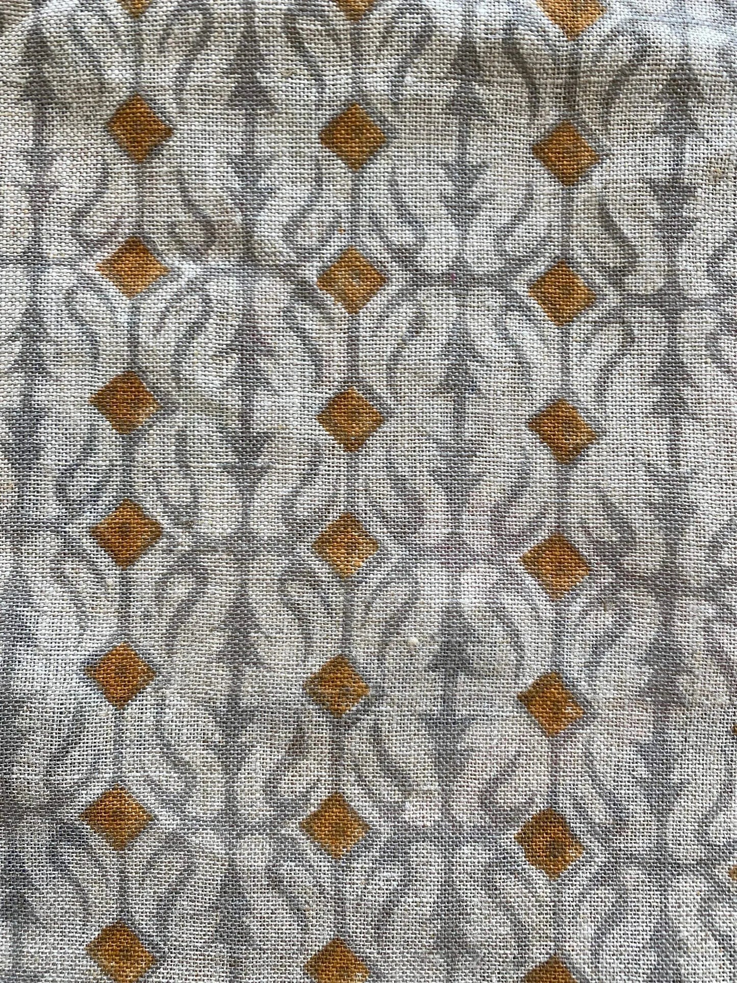 Mustard and Grey Indian Hand Block Print Linen Fabric For Upholstery - Maple Village Lane