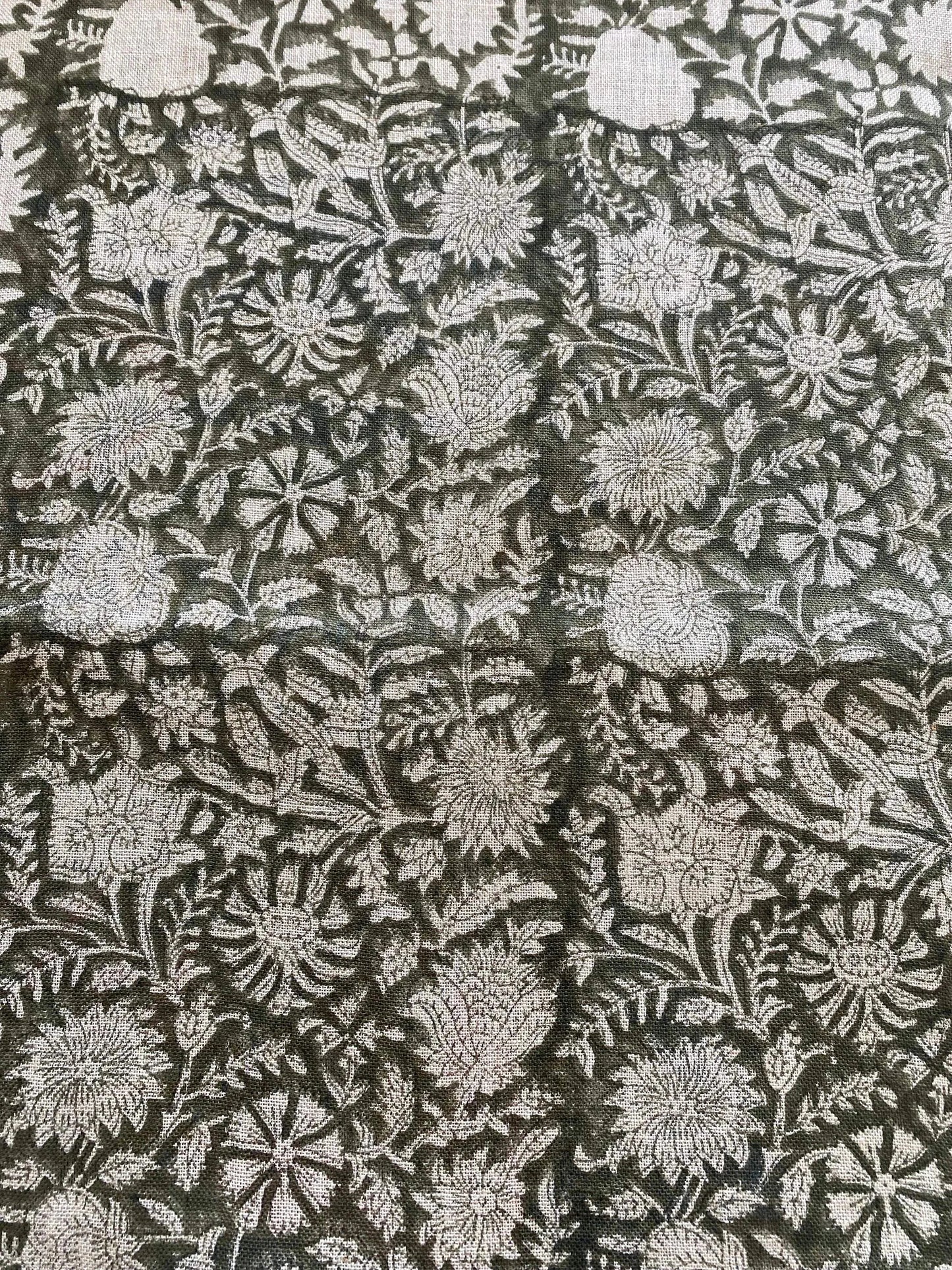 Naples Block Print Linen Designer Fabric for Upholstery, Curtains and more - Maple Village Lane