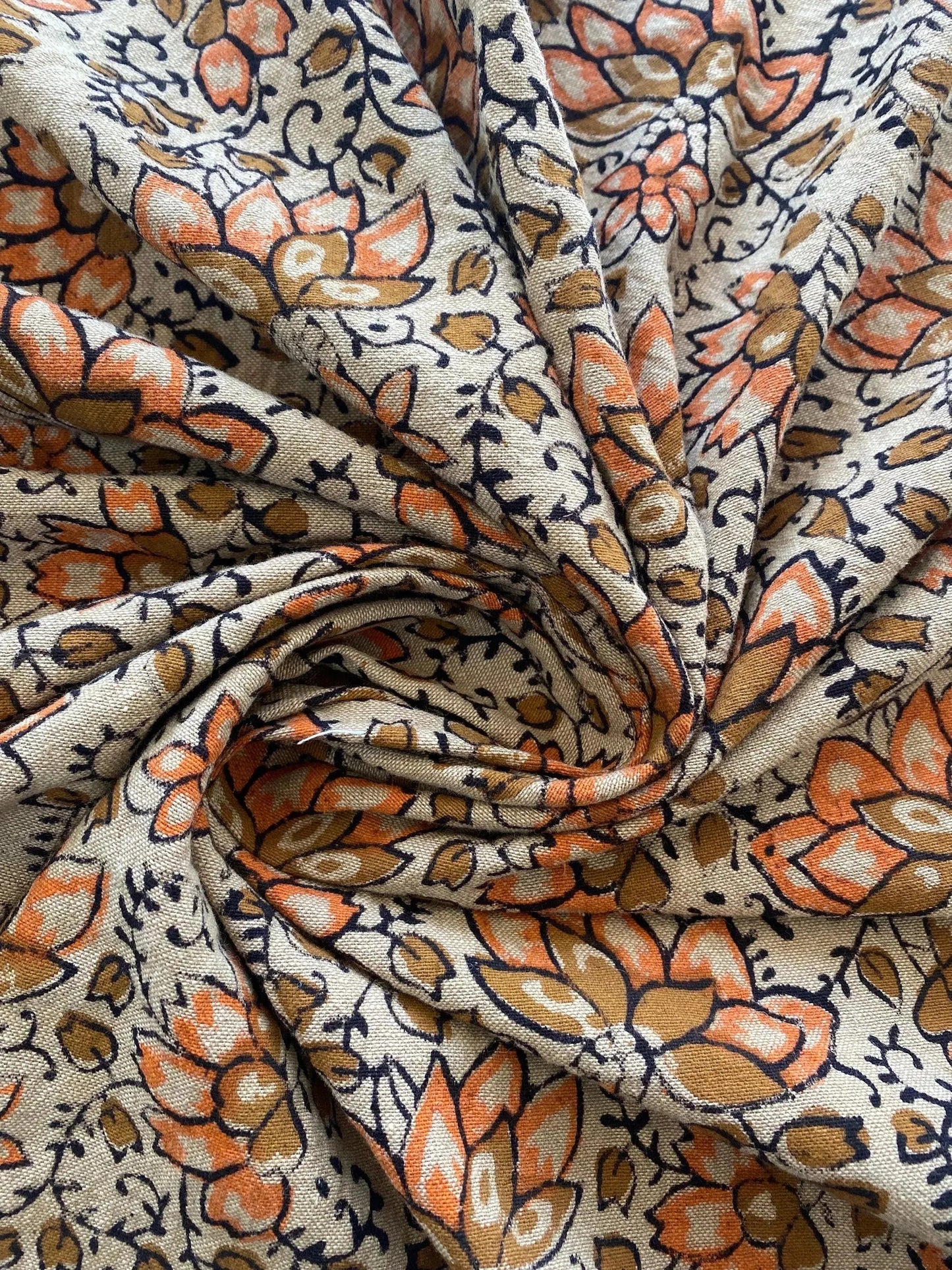 58" inches Indian Hand Block Print Fabric, Indian Linen Fabric, Block Print Fabric, Designer Floral Printing Fabric, Upholstery fabric, - Maple Village Lane