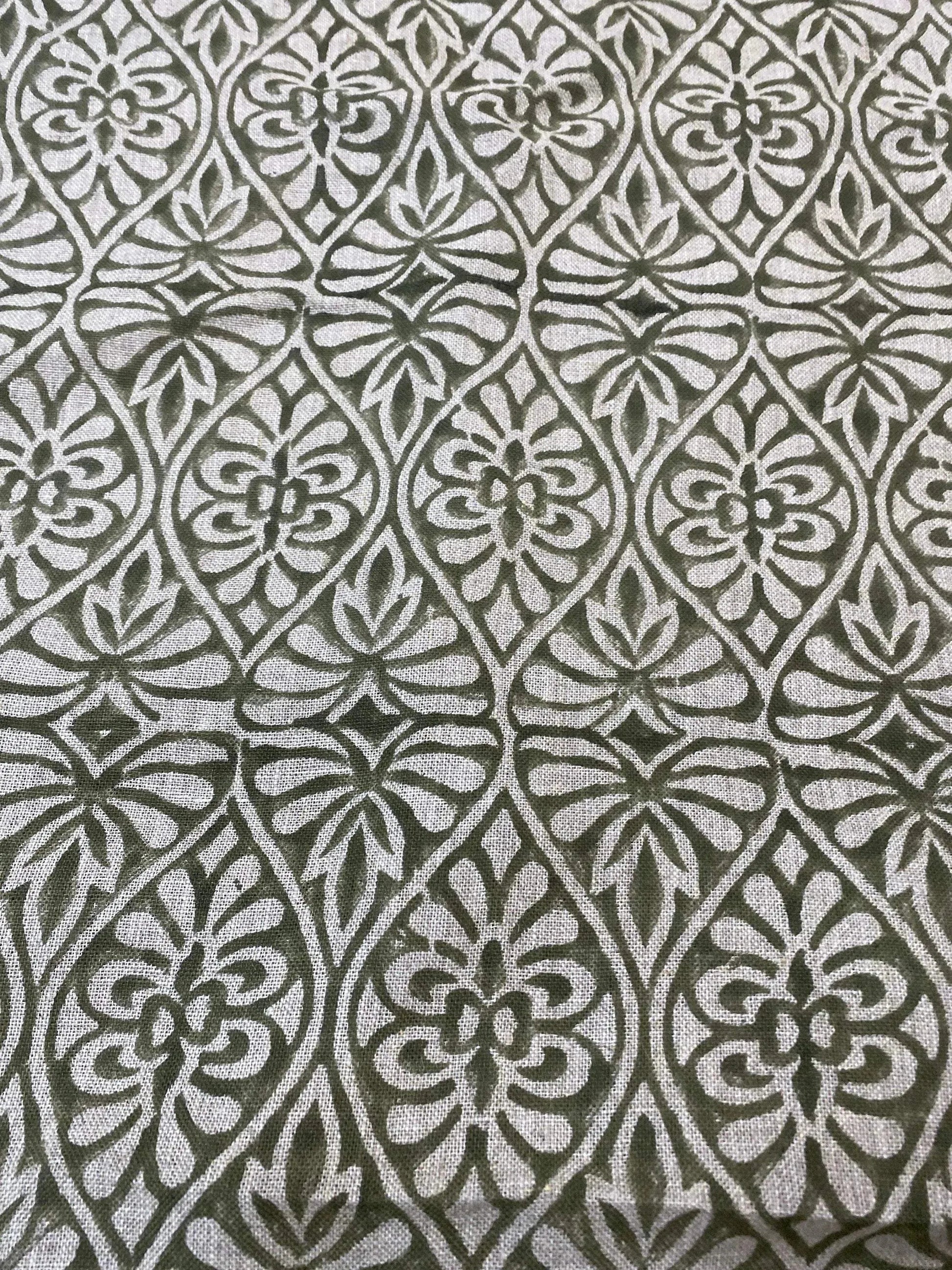 58" inches Indian Hand Block Print Fabric, Indian Linen Fabric, Block Print Fabric, Designer Floral Printing Fabric, Upholstery fabric, - Maple Village Lane