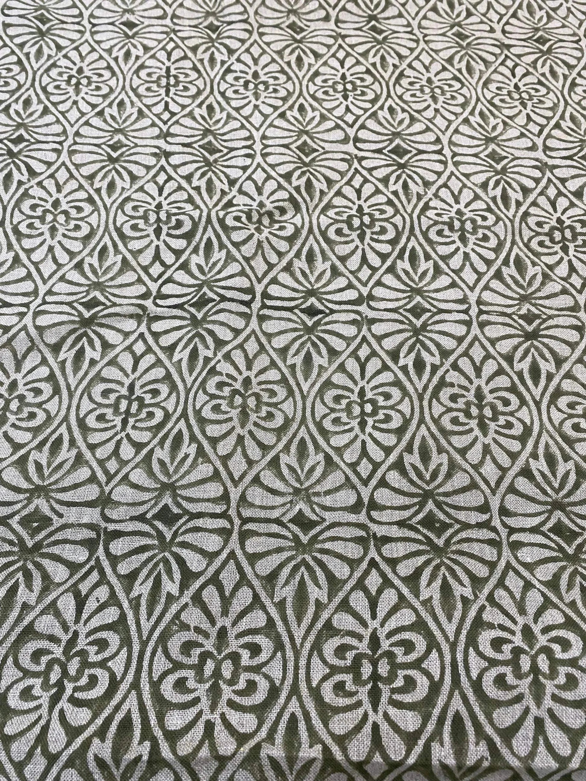 58" inches Indian Hand Block Print Fabric, Indian Linen Fabric, Block Print Fabric, Designer Floral Printing Fabric, Upholstery fabric, - Maple Village Lane