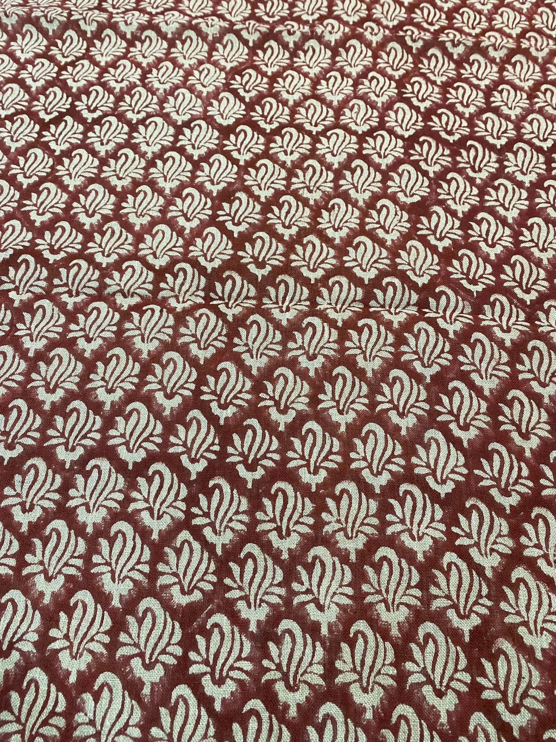 Roseline Hand Block Print Designer Floral Linen Fabric - Maple Village Lane