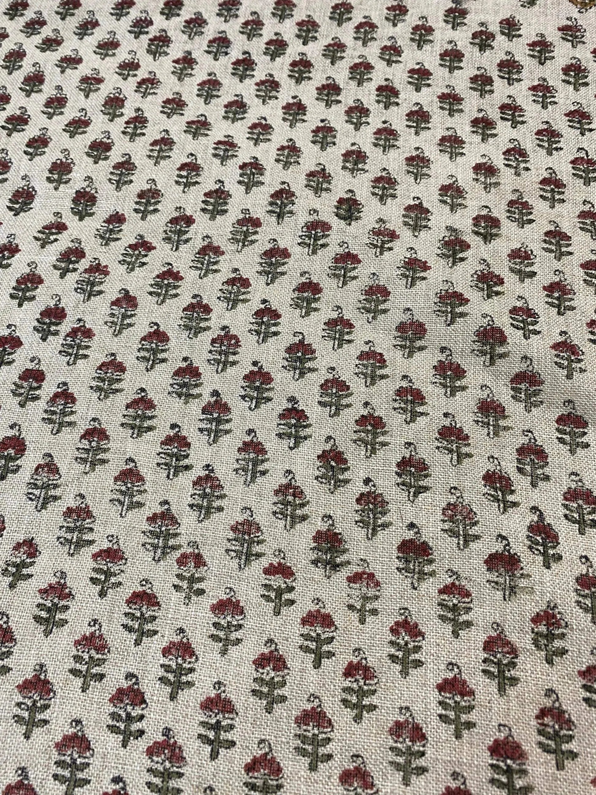 Vibby Hand Block Print Linen Upholstery Fabric - Maple Village Lane