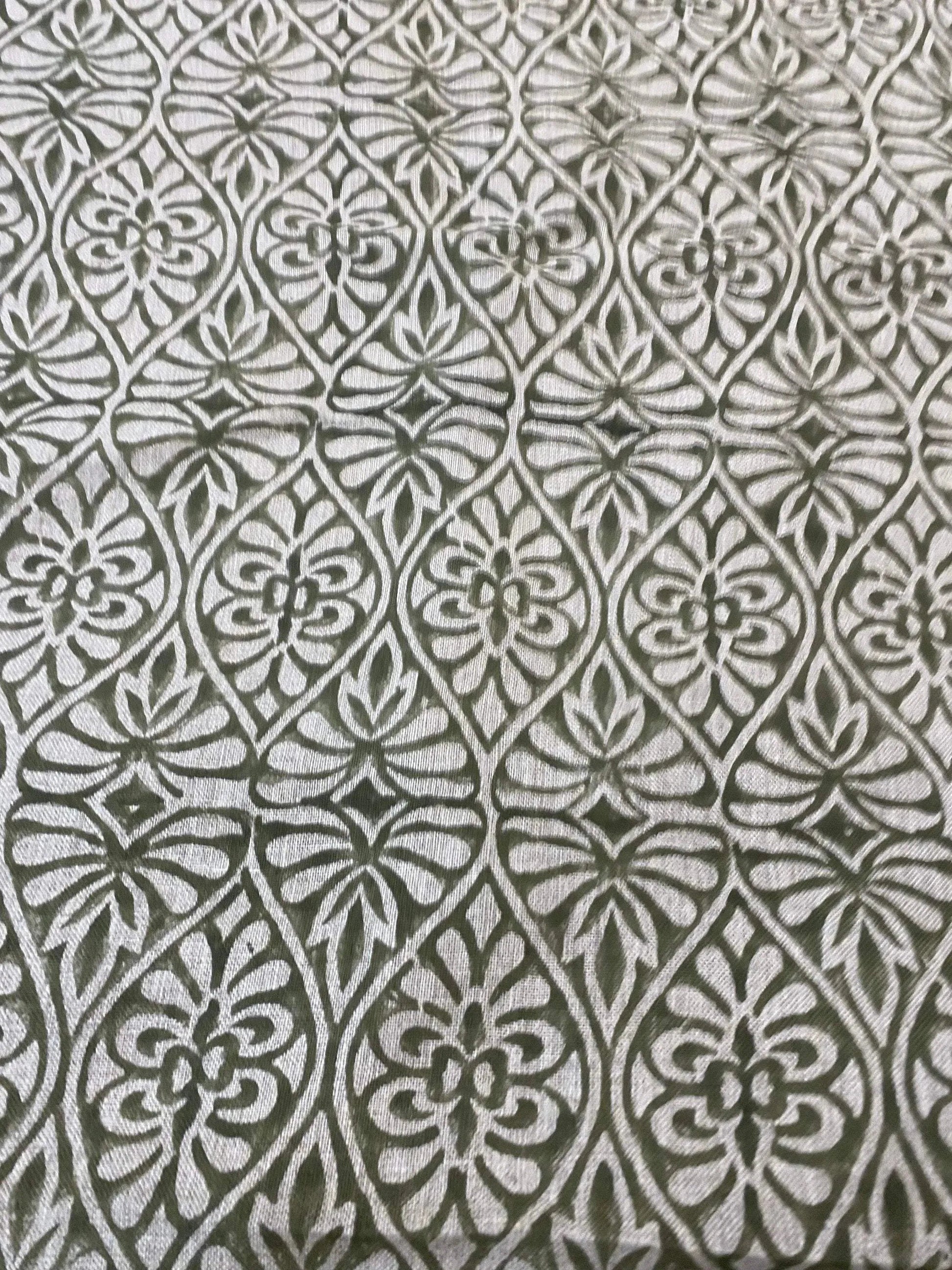 58" inches Indian Hand Block Print Fabric, Indian Linen Fabric, Block Print Fabric, Designer Floral Printing Fabric, Upholstery fabric, - Maple Village Lane