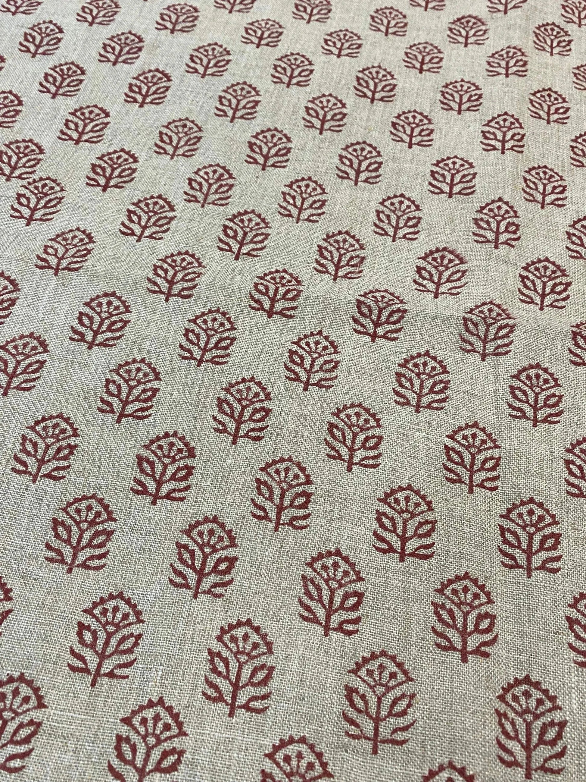 58" inches Indian Hand Block Print Fabric, Indian Linen Fabric, Block Print Fabric, Designer Floral Printing Fabric, Upholstery fabric, - Maple Village Lane