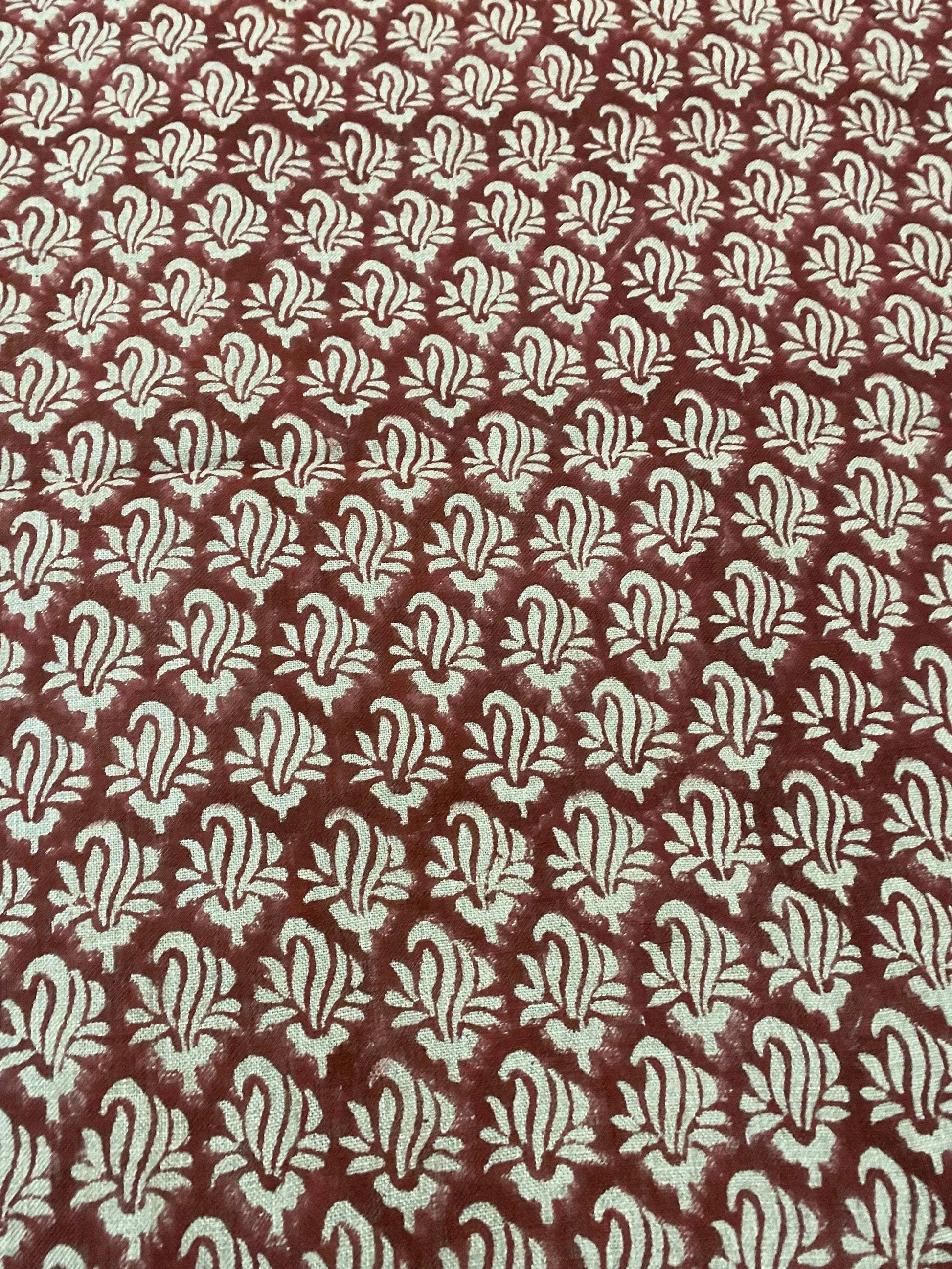 Roseline Hand Block Print Designer Floral Linen Fabric - Maple Village Lane