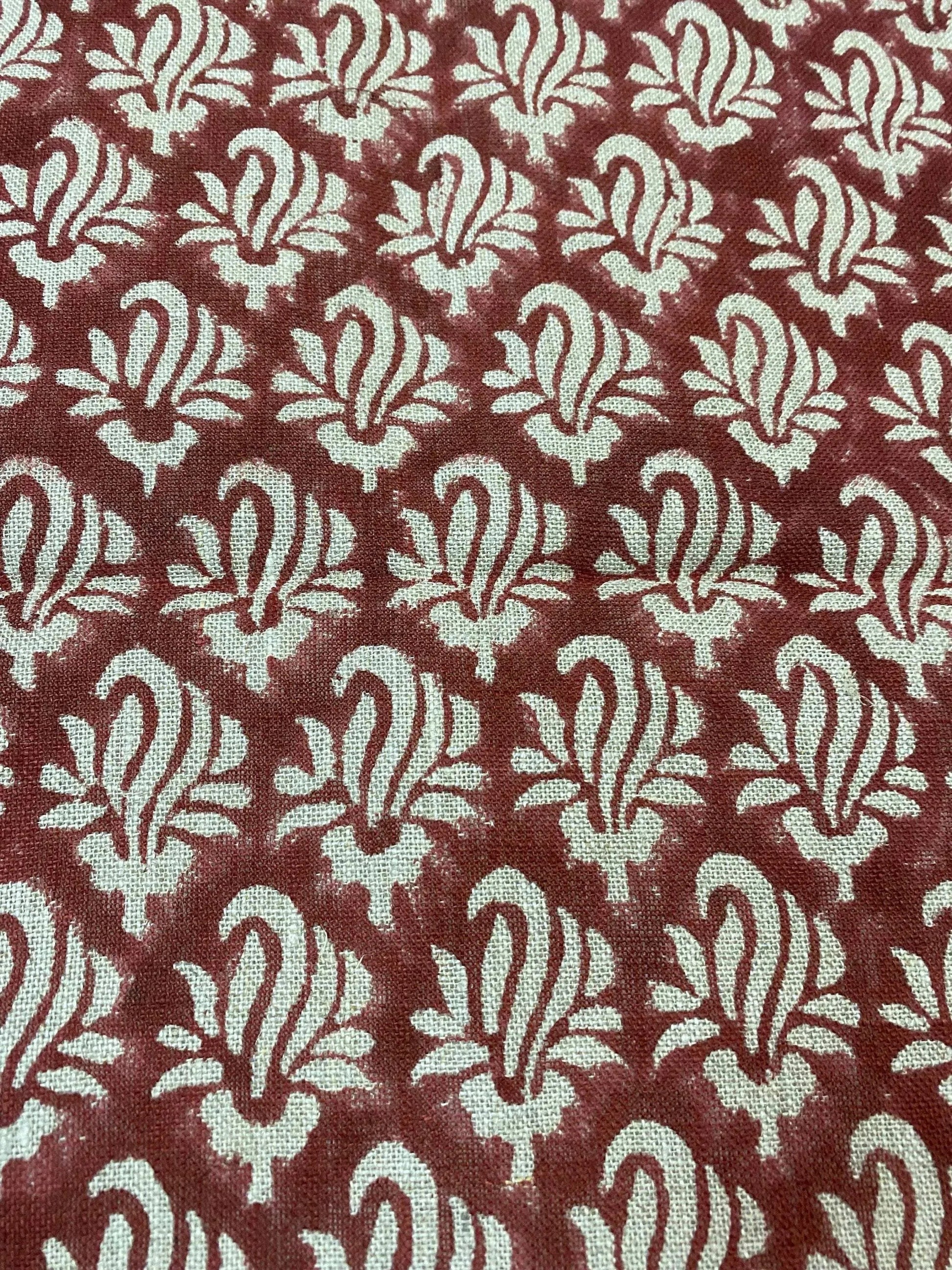 Roseline Hand Block Print Designer Floral Linen Fabric - Maple Village Lane