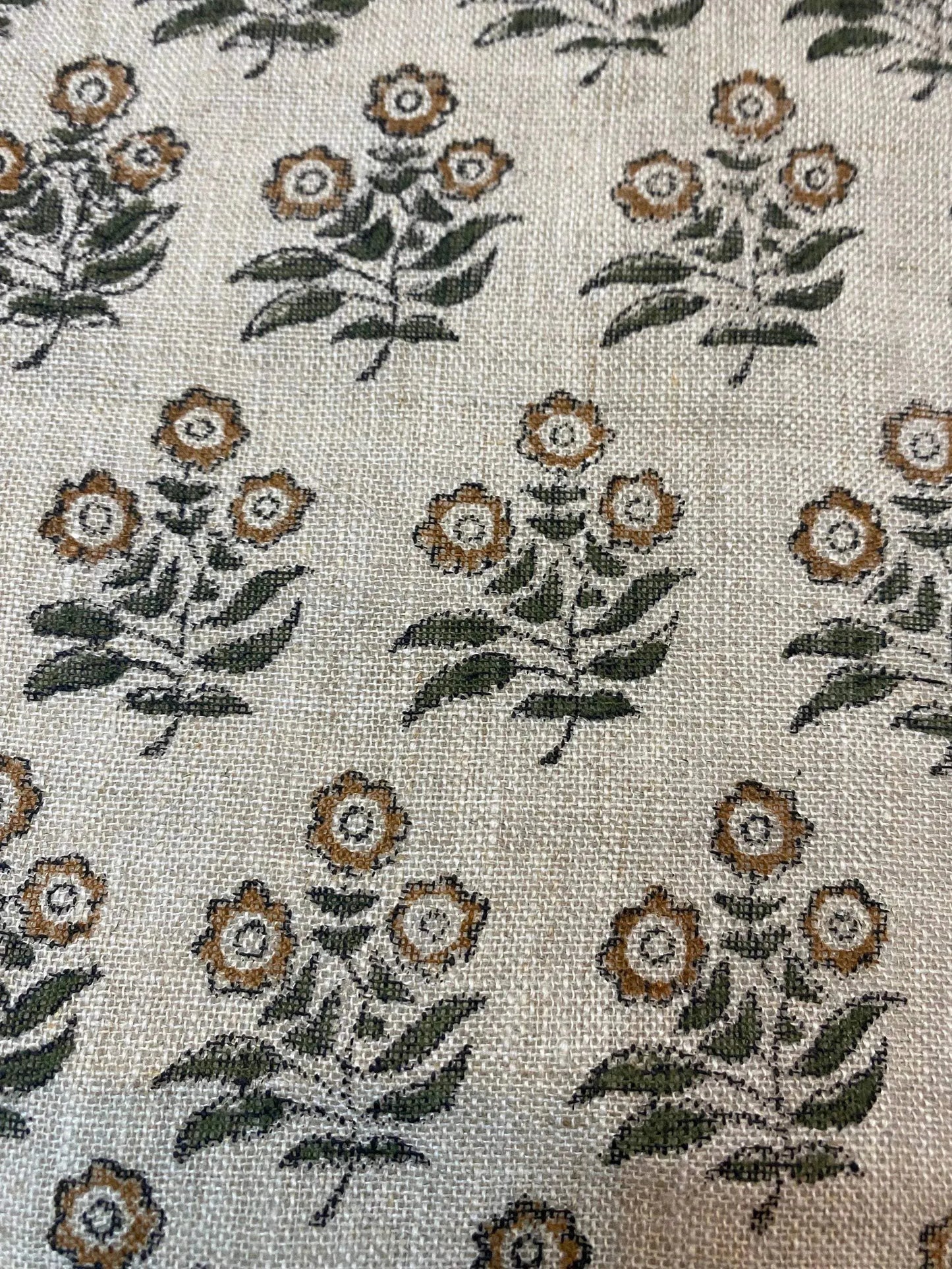 Thyny Hand Block Print Linen Fabric for Upholstery, Curtains and more - Maple Village Lane