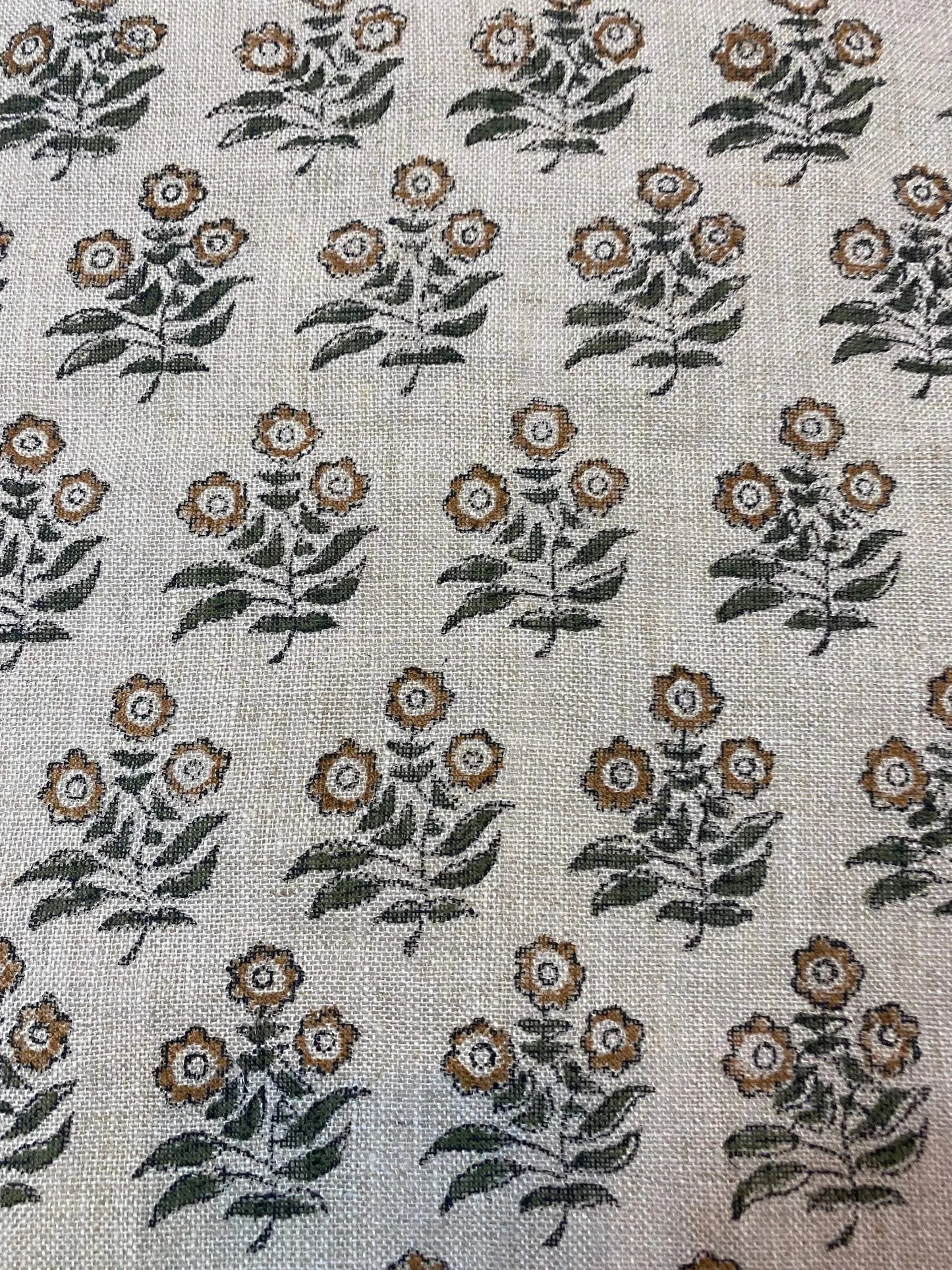 Thyny Hand Block Print Linen Fabric for Upholstery, Curtains and more - Maple Village Lane
