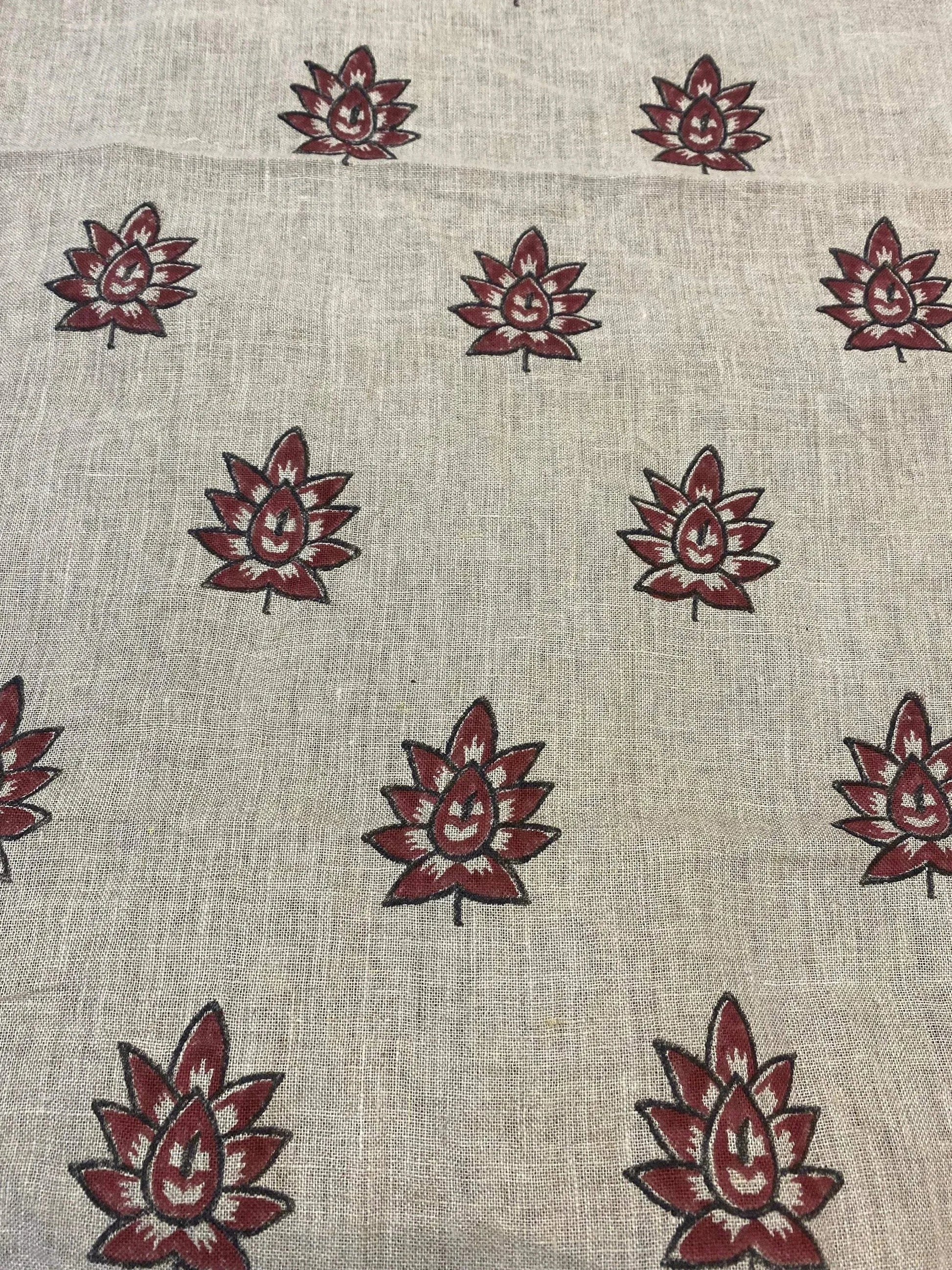 58" inches Indian Hand Block Print Fabric, Indian Linen Fabric, Block Print Fabric, Designer Floral Printing Fabric, Upholstery fabric, - Maple Village Lane
