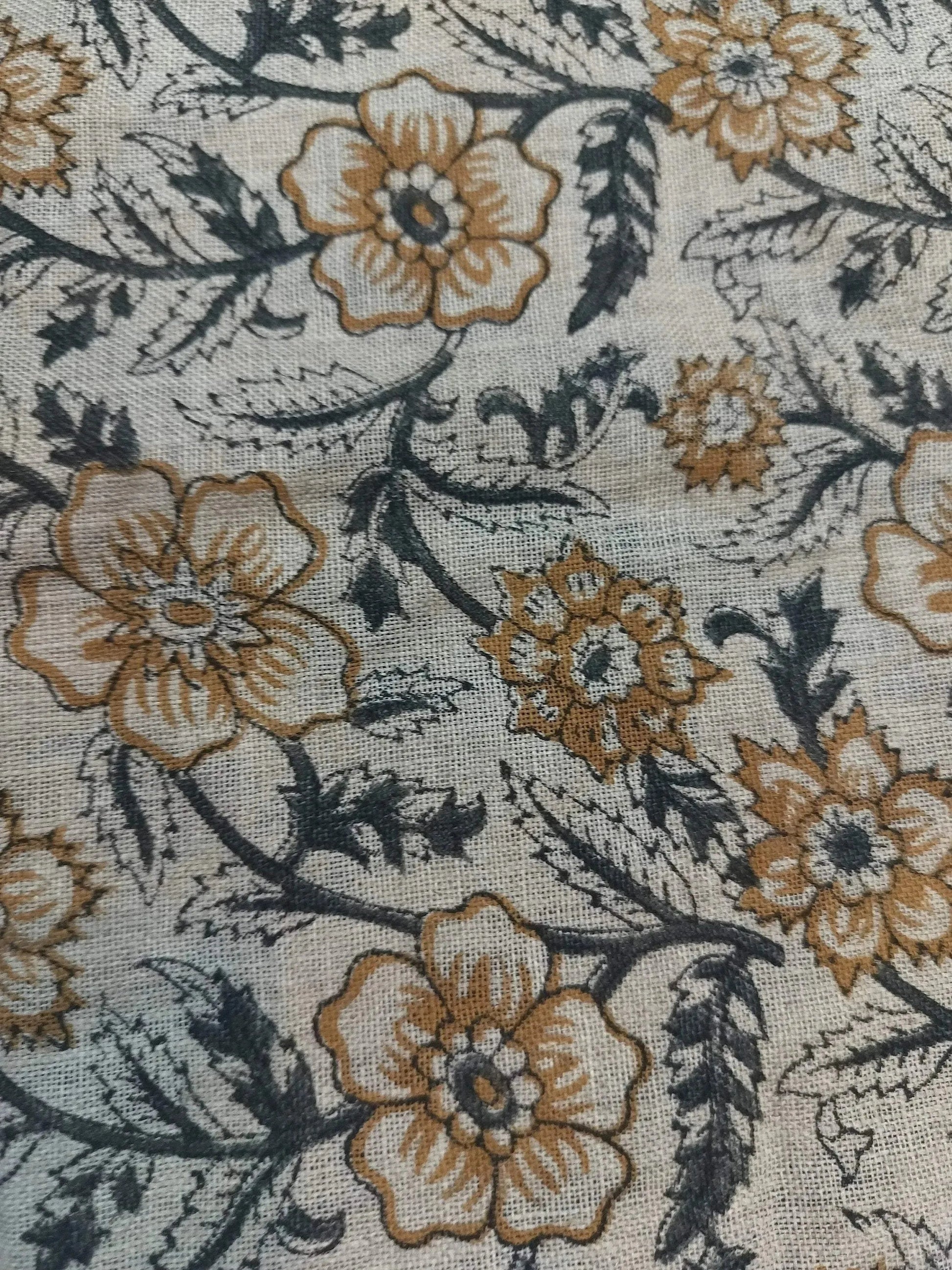 58" inches Indian Hand Block Print Fabric, Indian Linen Fabric, Block Print Fabric, Designer Floral Printing Fabric, Upholstery fabric, - Maple Village Lane