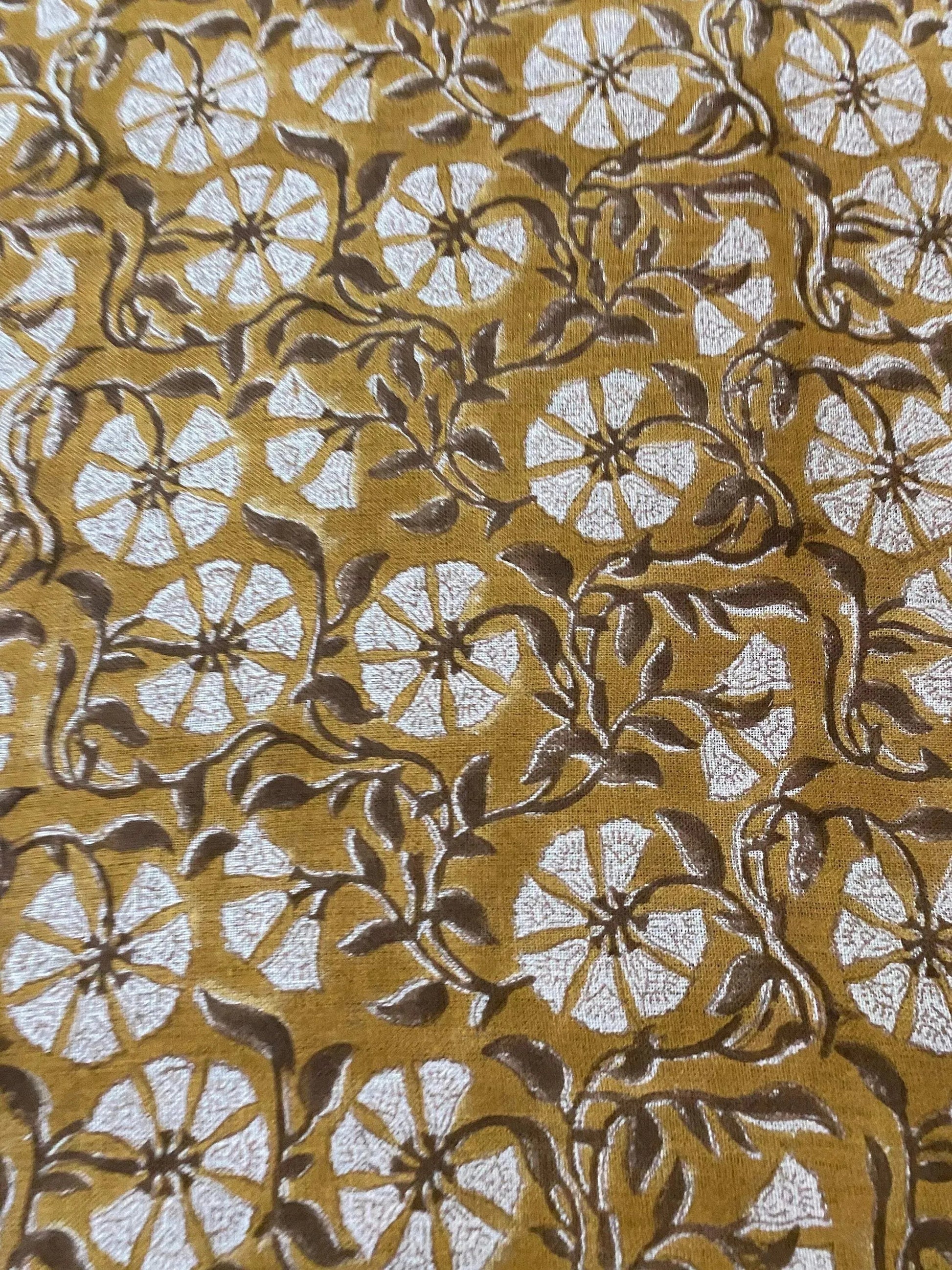 58" inches Hand Block Printed Linen Fabric , Home Decor Best Linen Fabric for decor, pillows ,upholstery, curtain - Maple Village Lane