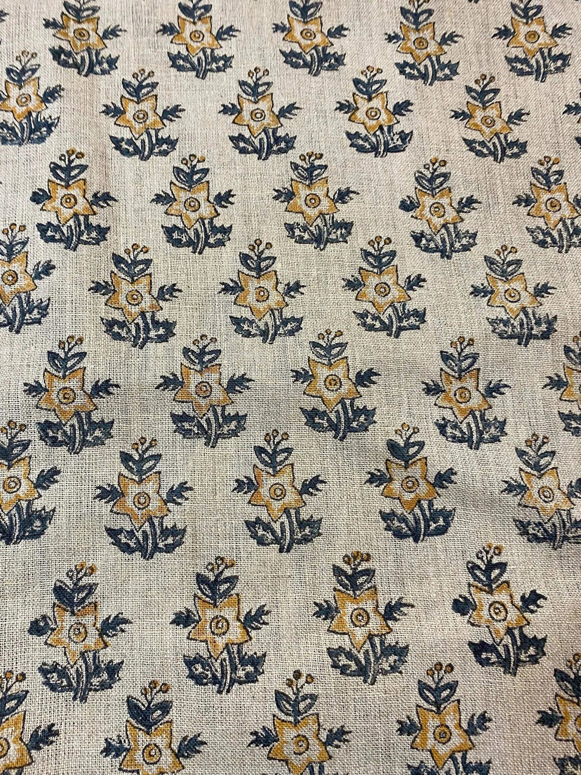 58" inches Hand Block Printed Linen Fabric , Home Decor Best Linen Fabric for decor, pillows ,upholstery, curtain - Maple Village Lane