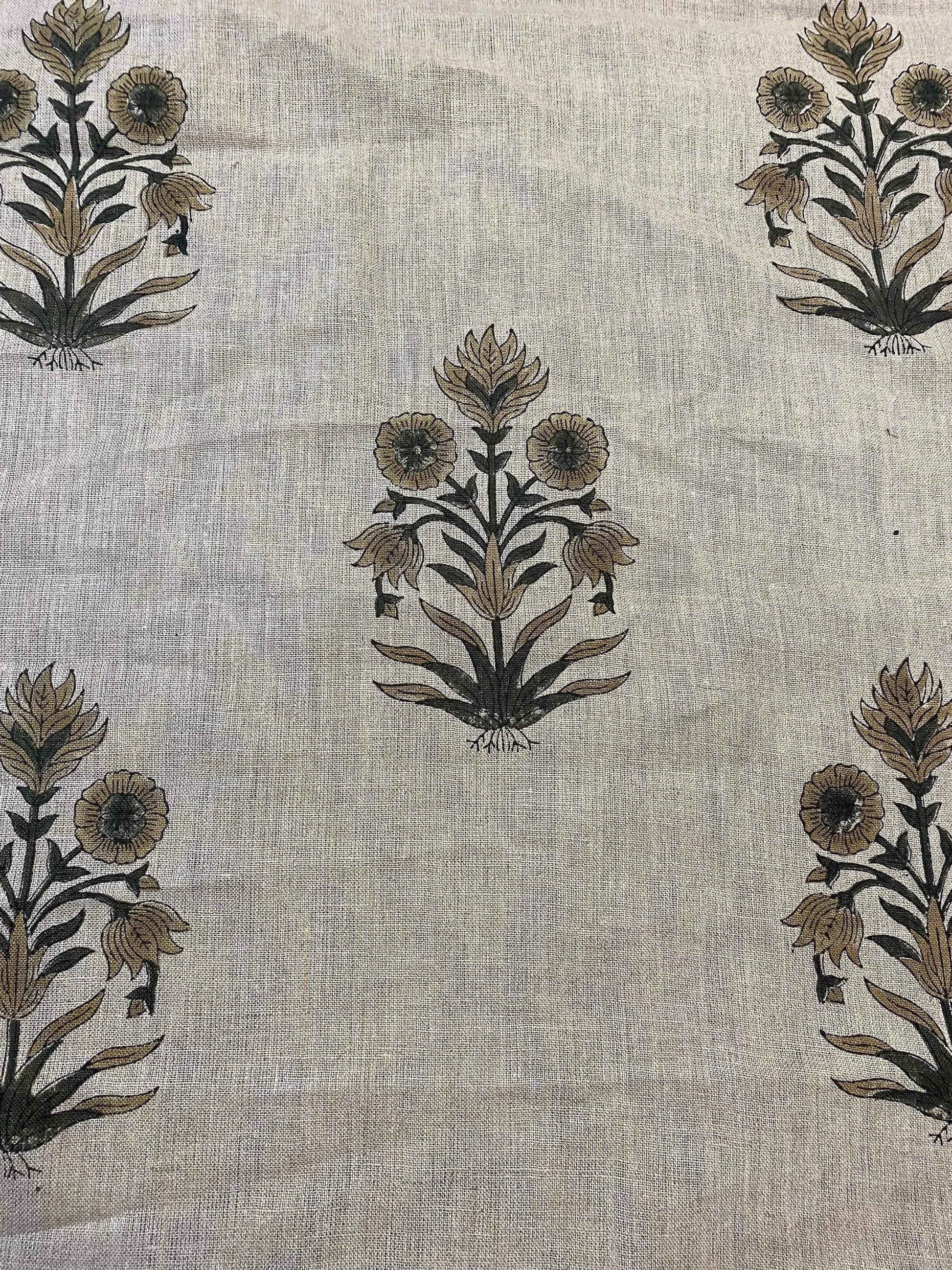 58" inches Hand Block Printed Linen Fabric , Home Decor Best Linen Fabric for decor, pillows ,upholstery, curtain - Maple Village Lane