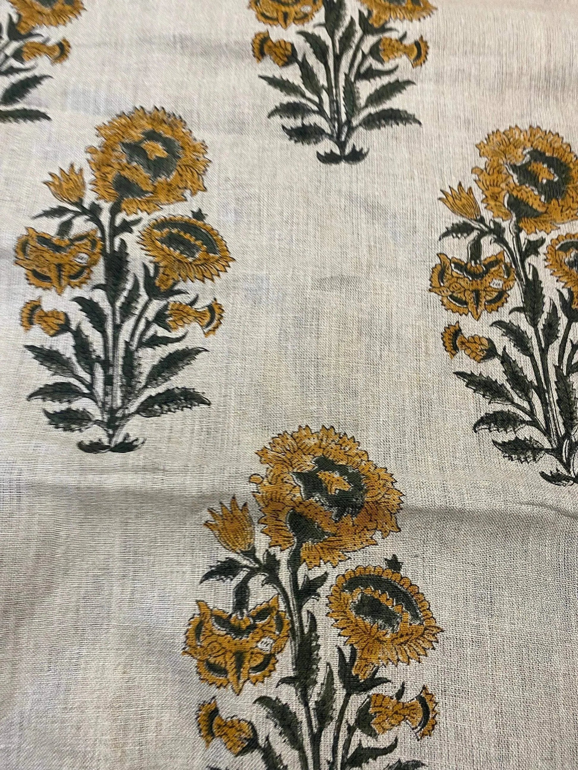 58" inches Hand Block Printed Linen Fabric , Home Decor Best Linen Fabric for decor, pillows ,upholstery, curtain - Maple Village Lane