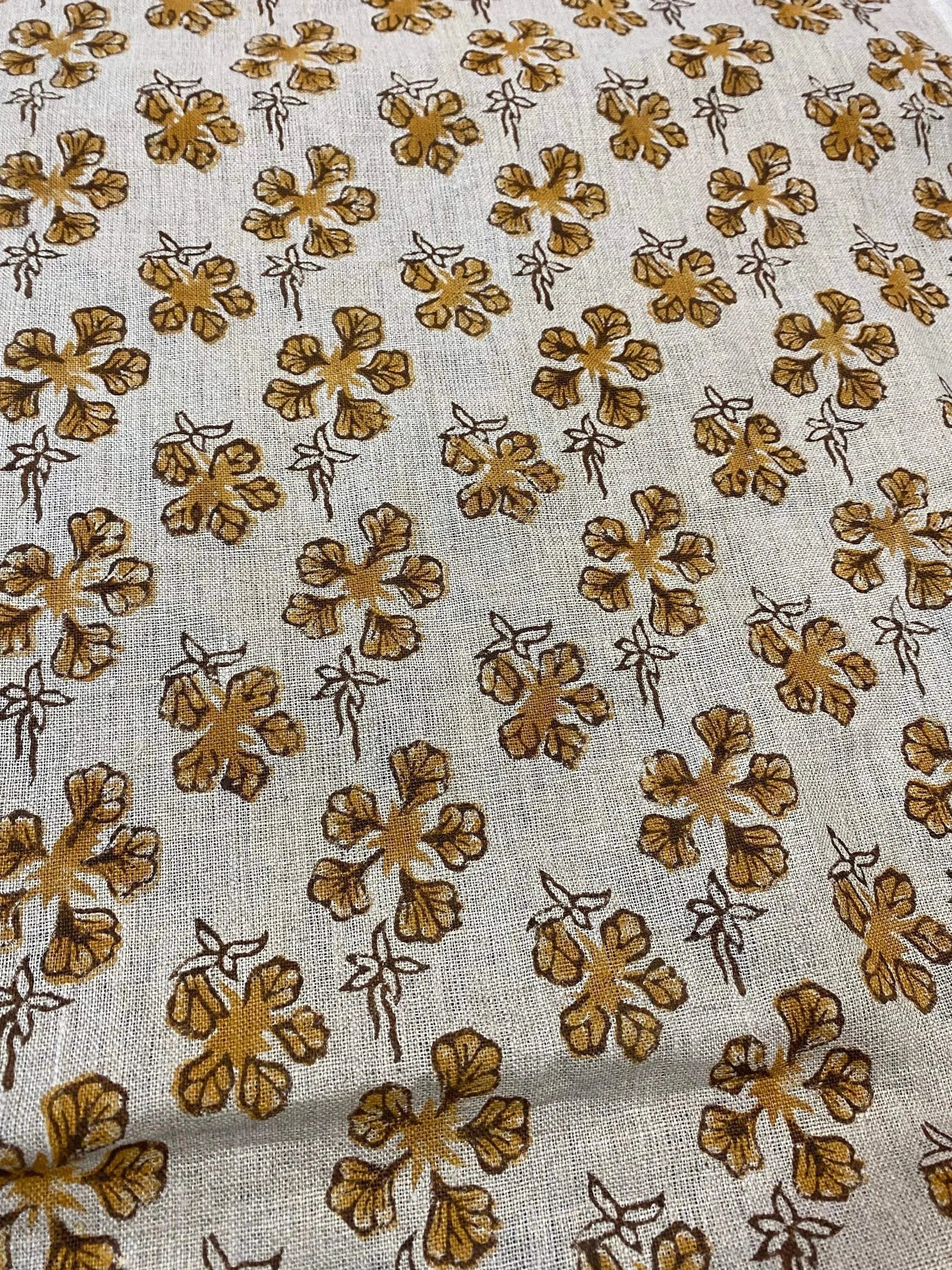 58" inches Hand Block Printed Linen Fabric , Home Decor Best Linen Fabric for decor, pillows ,upholstery, curtain - Maple Village Lane