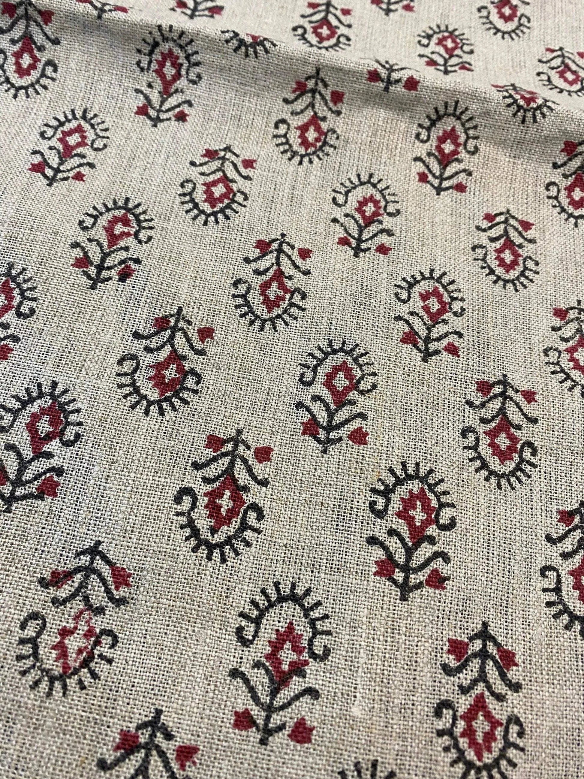 58" inches Hand Block Printed Linen Fabric , Home Decor Best Linen Fabric for decor, pillows ,upholstery, curtain - Maple Village Lane