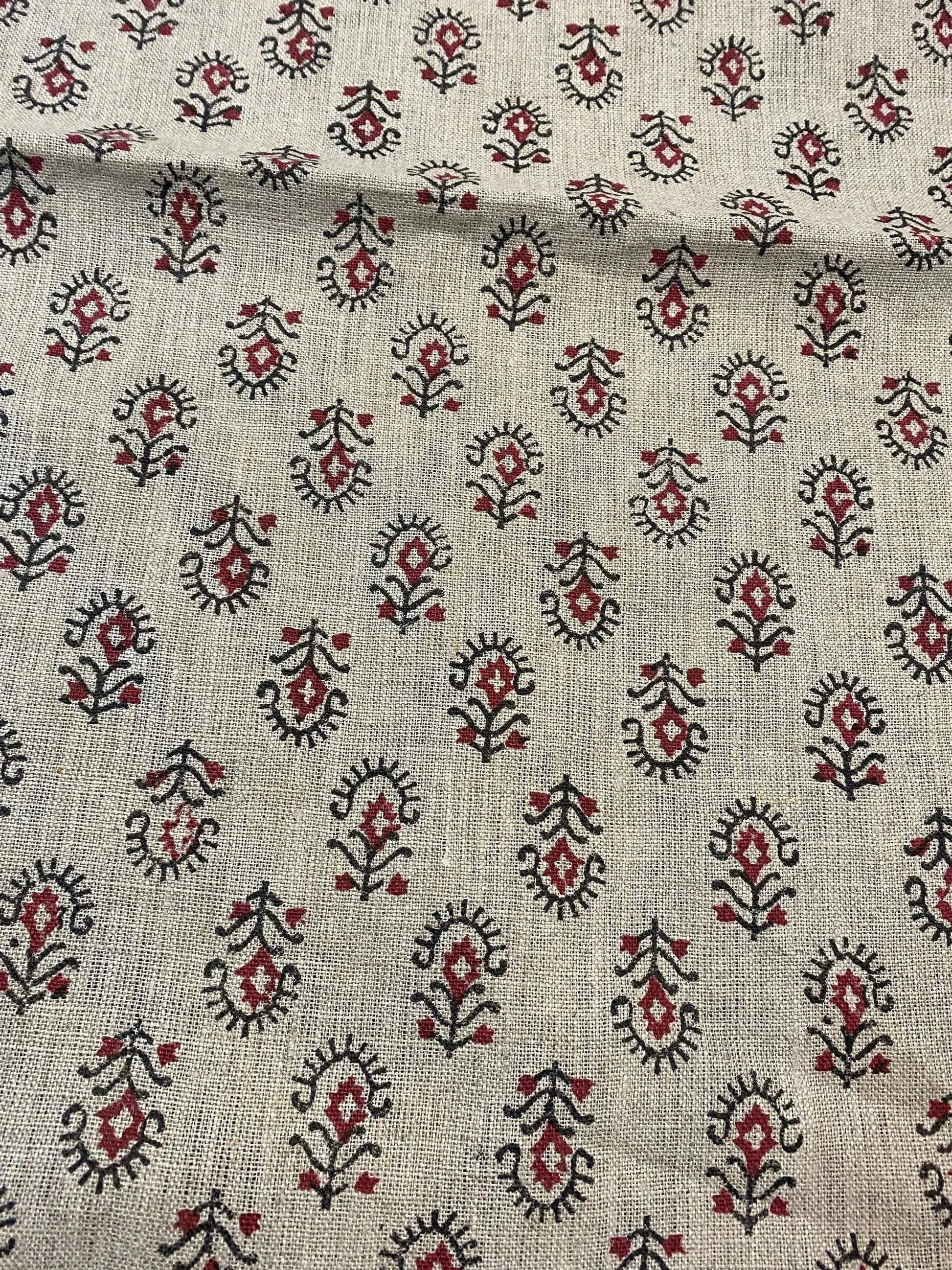 58" inches Hand Block Printed Linen Fabric , Home Decor Best Linen Fabric for decor, pillows ,upholstery, curtain - Maple Village Lane