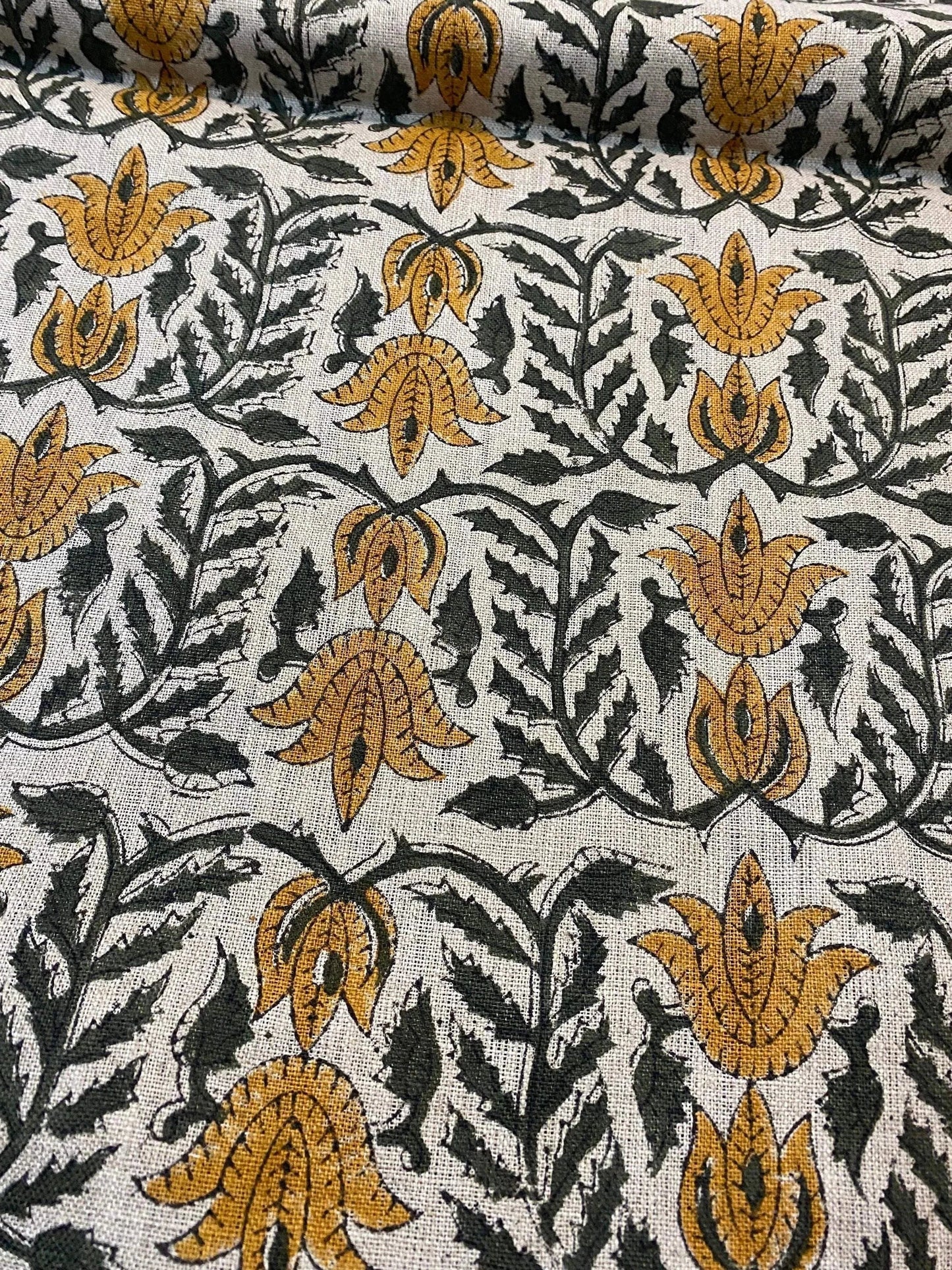 Bhabhi Hand Block Print Linen Fabric For Upholstery and Curtains - Maple Village Lane