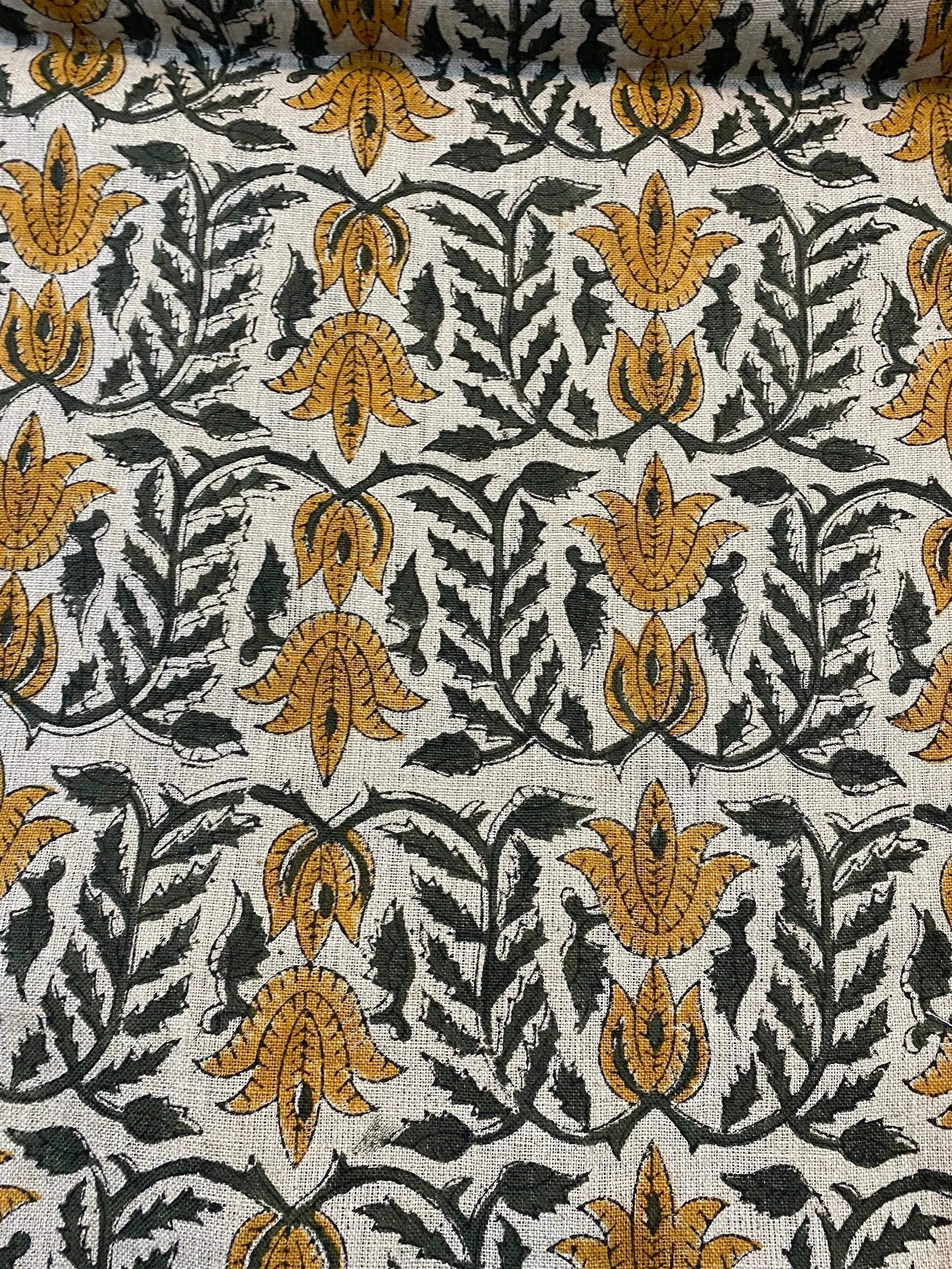 Bhabhi Hand Block Print Linen Fabric For Upholstery and Curtains - Maple Village Lane