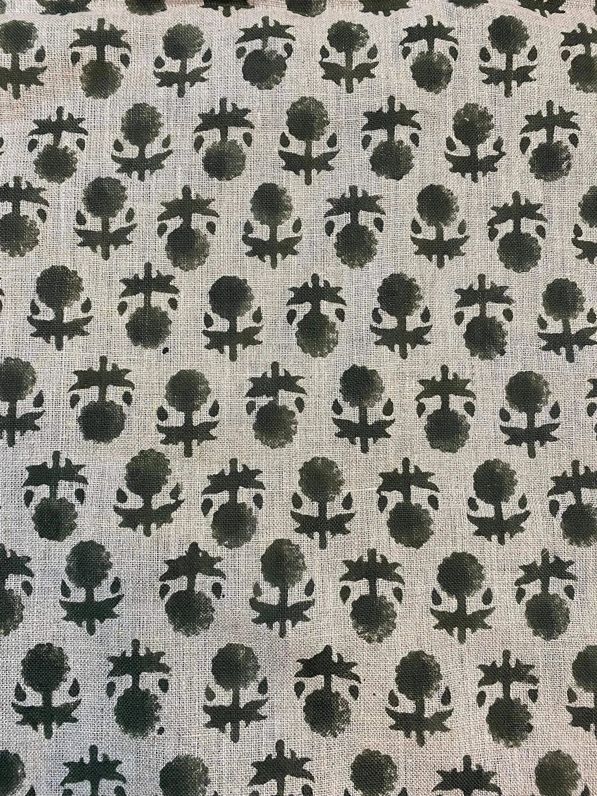58" inches Indian Hand Block Print Fabric, Indian Linen Fabric, Block Print Fabric, Designer Floral Printing Fabric, Upholstery fabric, - Maple Village Lane