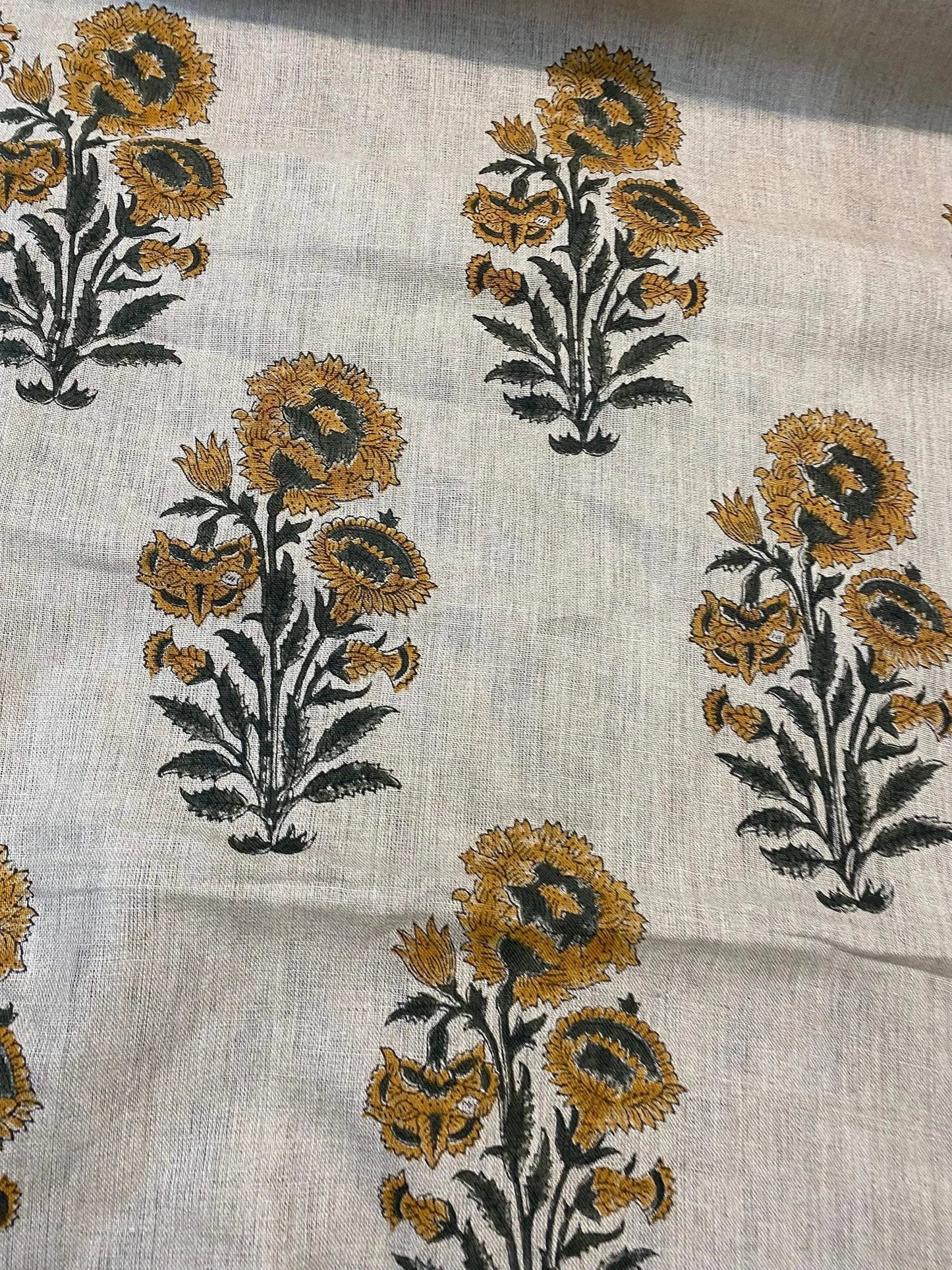 58" inches Hand Block Printed Linen Fabric , Home Decor Best Linen Fabric for decor, pillows ,upholstery, curtain - Maple Village Lane