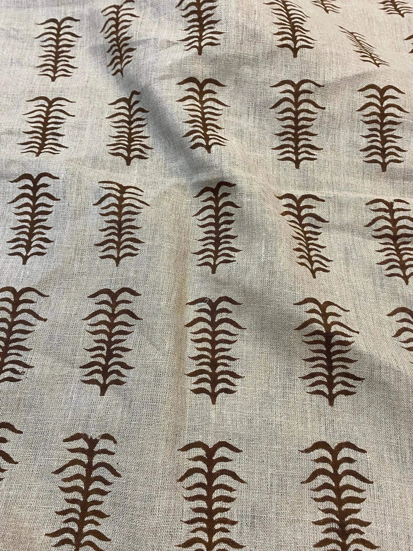 Staples Block Print Linen Designer Fabric for Upholstery, Curtains and more - Maple Village Lane