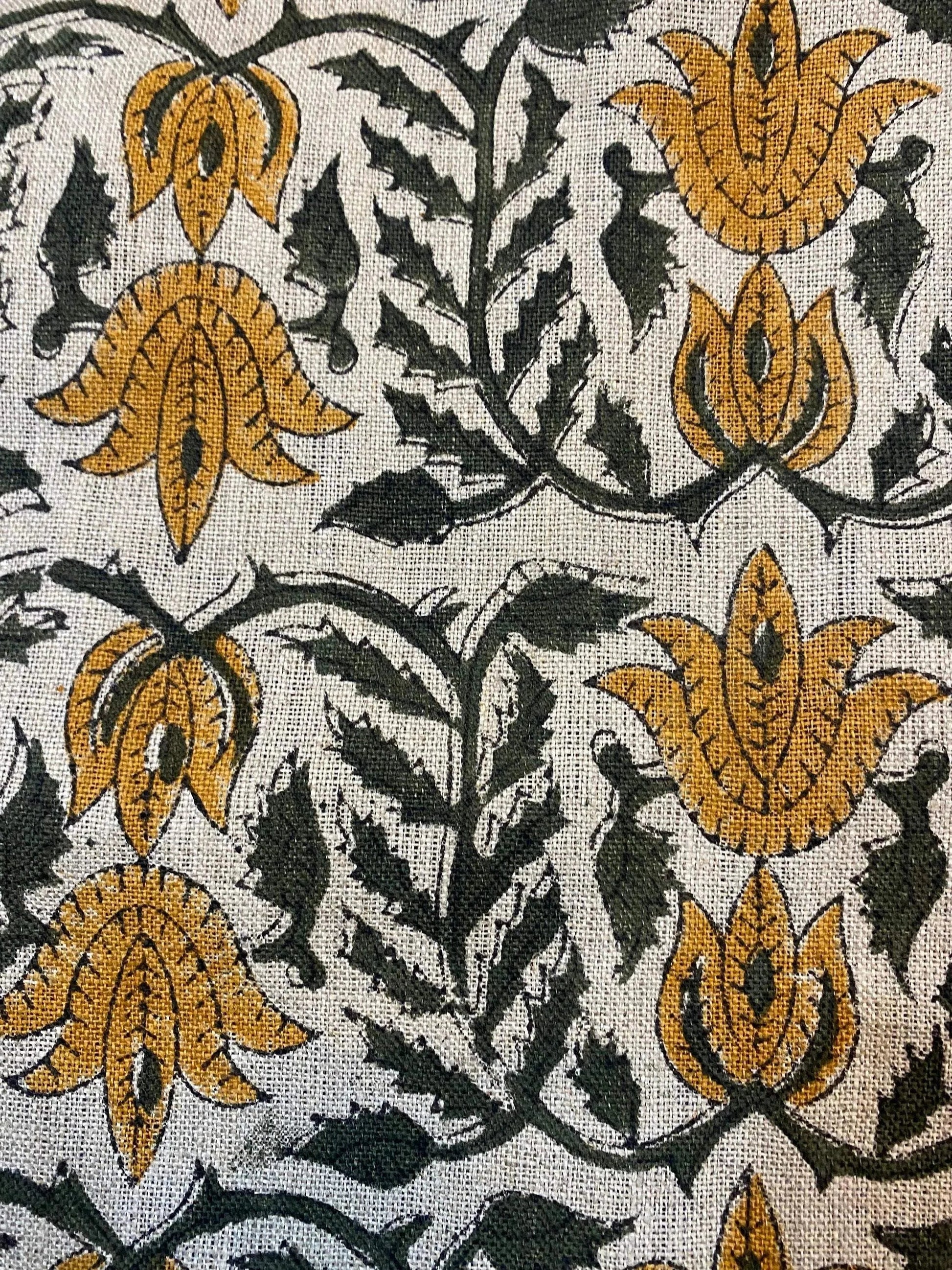 Linen fabric, Fabric by yard, Hand printed fabric, Block Print Fabric, Indian Fabric