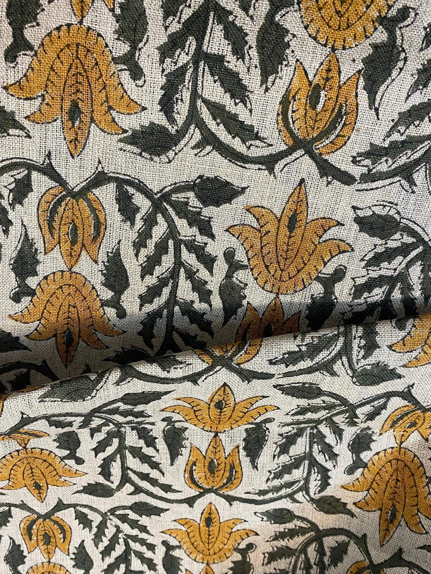Bhabhi Hand Block Print Linen Fabric For Upholstery and Curtains - Maple Village Lane
