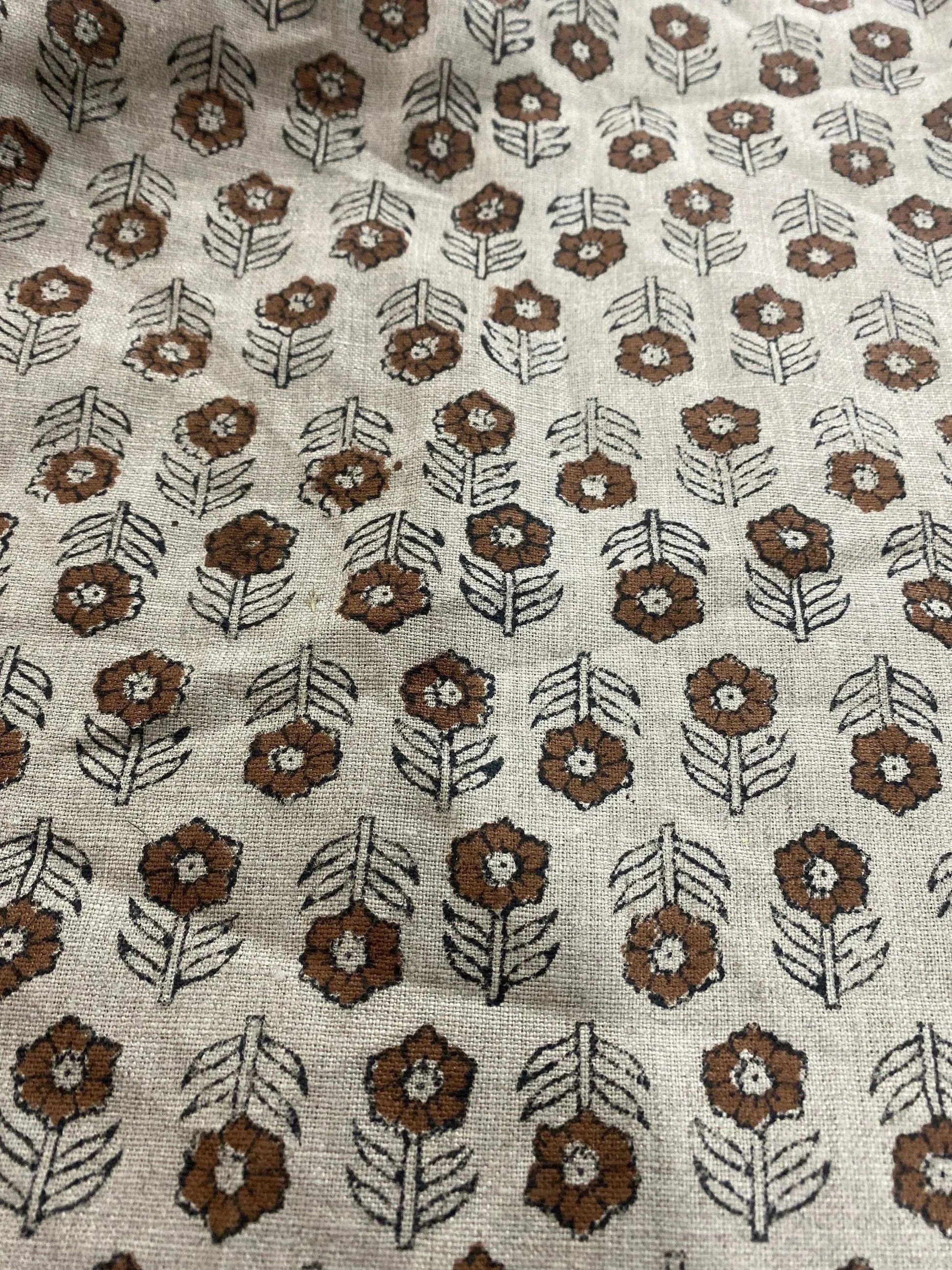 58" inches Hand Block Printed Linen Fabric , Home Decor Best Linen Fabric for decor, pillows ,upholstery, curtain - Maple Village Lane