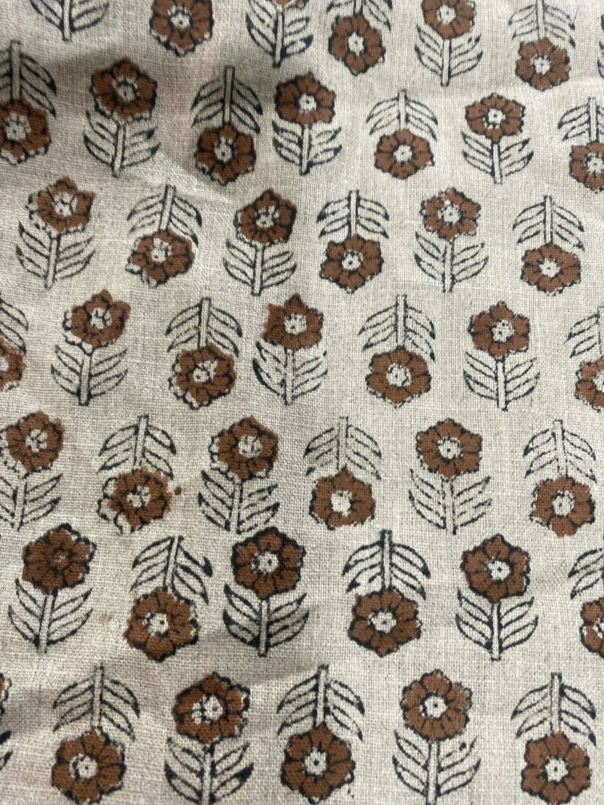 58" inches Hand Block Printed Linen Fabric , Home Decor Best Linen Fabric for decor, pillows ,upholstery, curtain - Maple Village Lane
