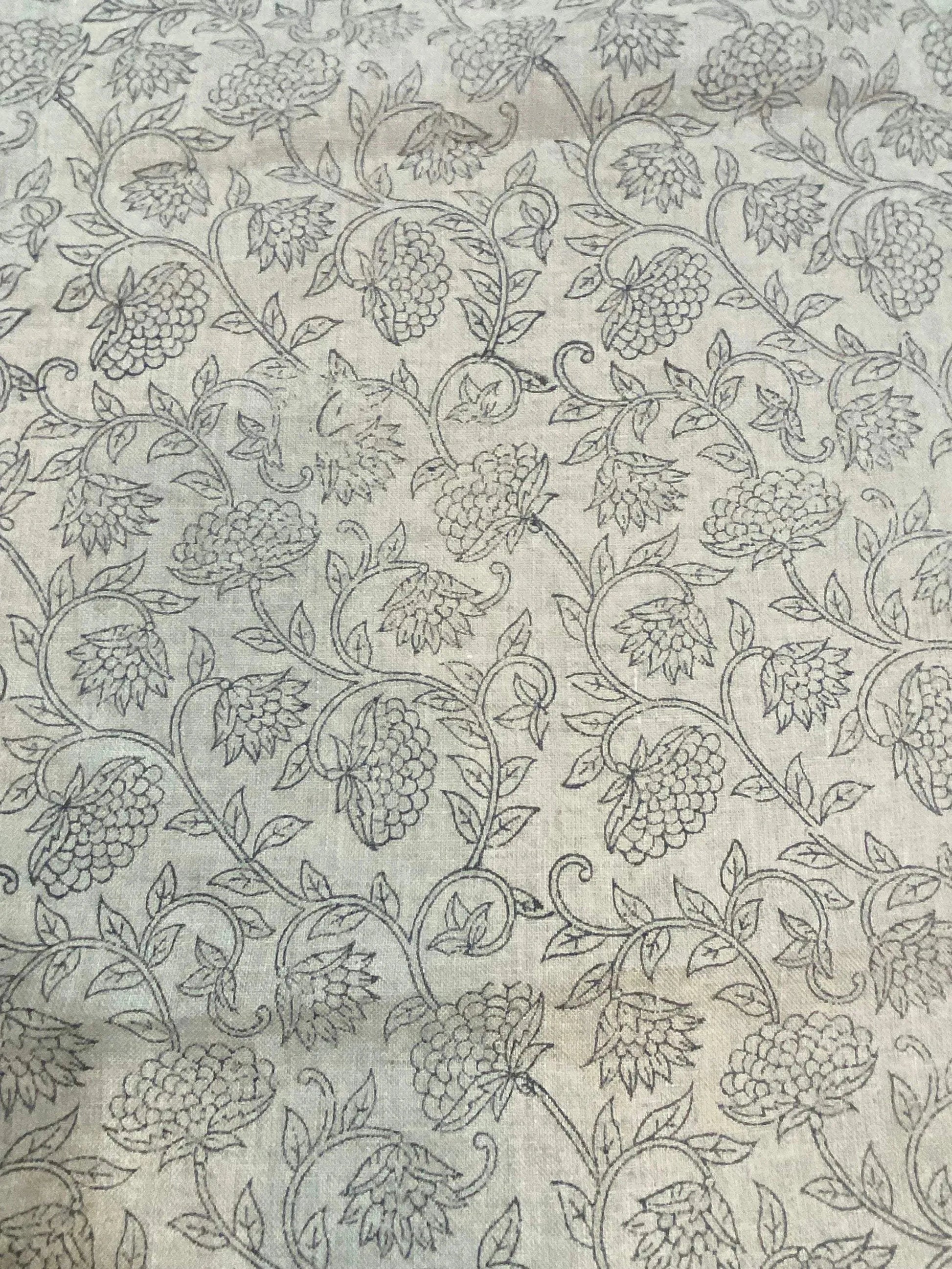 58" inches Hand Block Printed Linen Fabric , Home Decor Best Linen Fabric for decor, pillows ,upholstery, curtain - Maple Village Lane