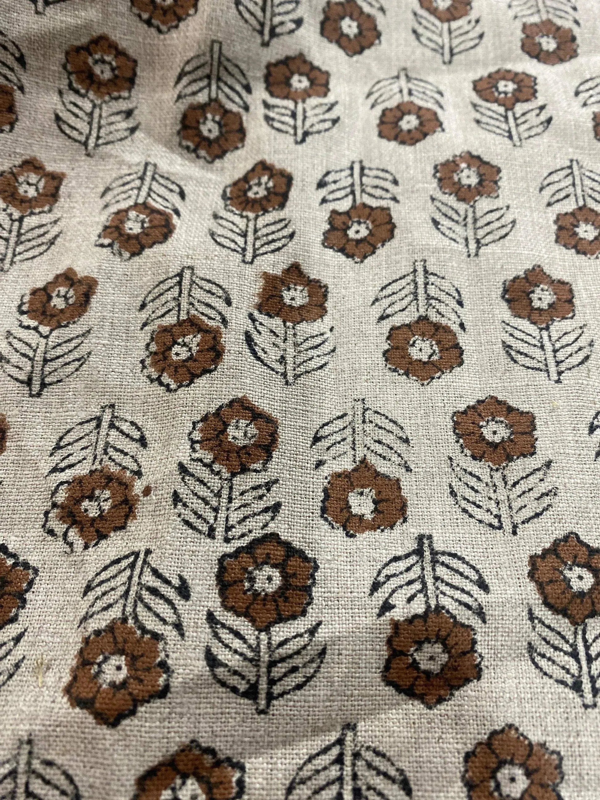 58" inches Hand Block Printed Linen Fabric , Home Decor Best Linen Fabric for decor, pillows ,upholstery, curtain - Maple Village Lane
