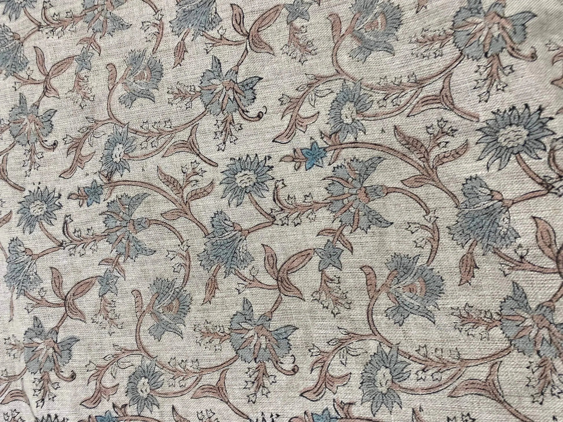 58" inches Hand Block Printed Linen Fabric , Home Decor Best Linen Fabric for decor, pillows ,upholstery, curtain - Maple Village Lane