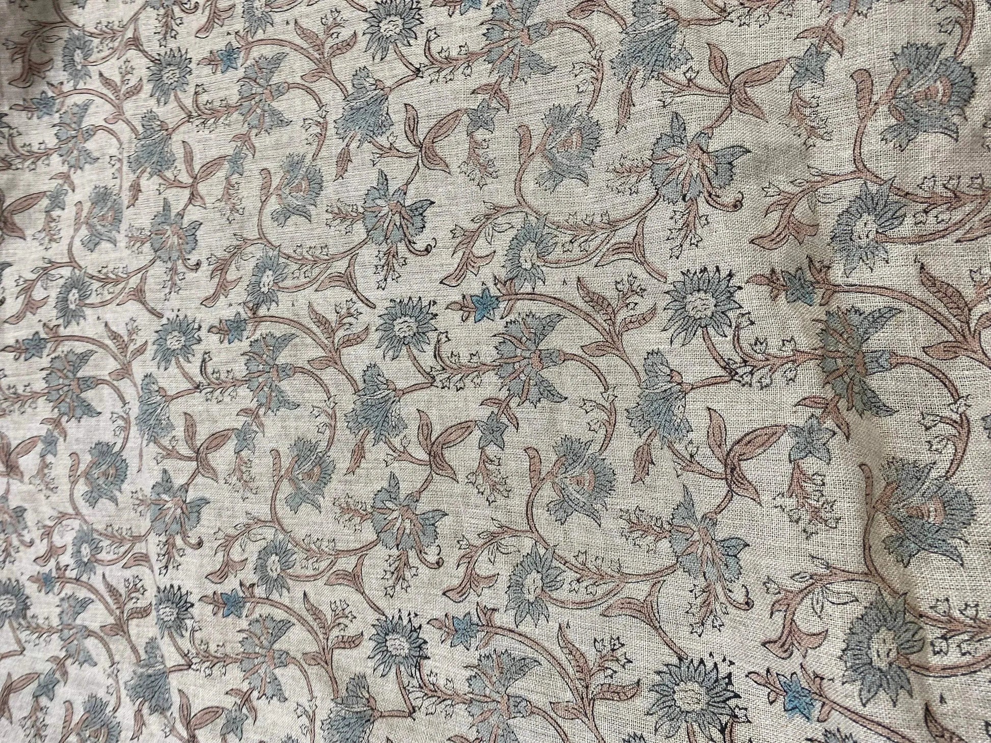 58" inches Hand Block Printed Linen Fabric , Home Decor Best Linen Fabric for decor, pillows ,upholstery, curtain - Maple Village Lane